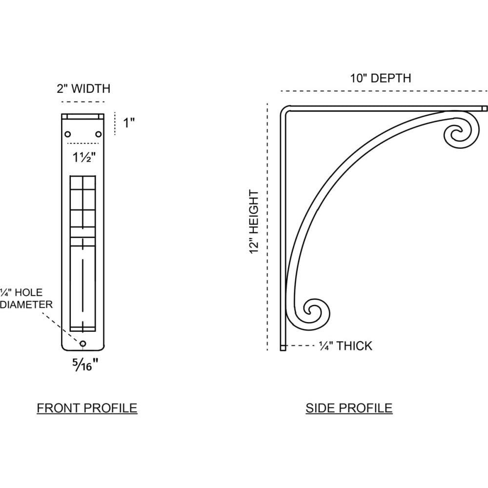 Ekena Millwork Legacy 10-in x 2-in x 12-in Black Wrought Iron Countertop Support Bracket BKTM02X10X12TLE Sansujyuku sansujyuku.com