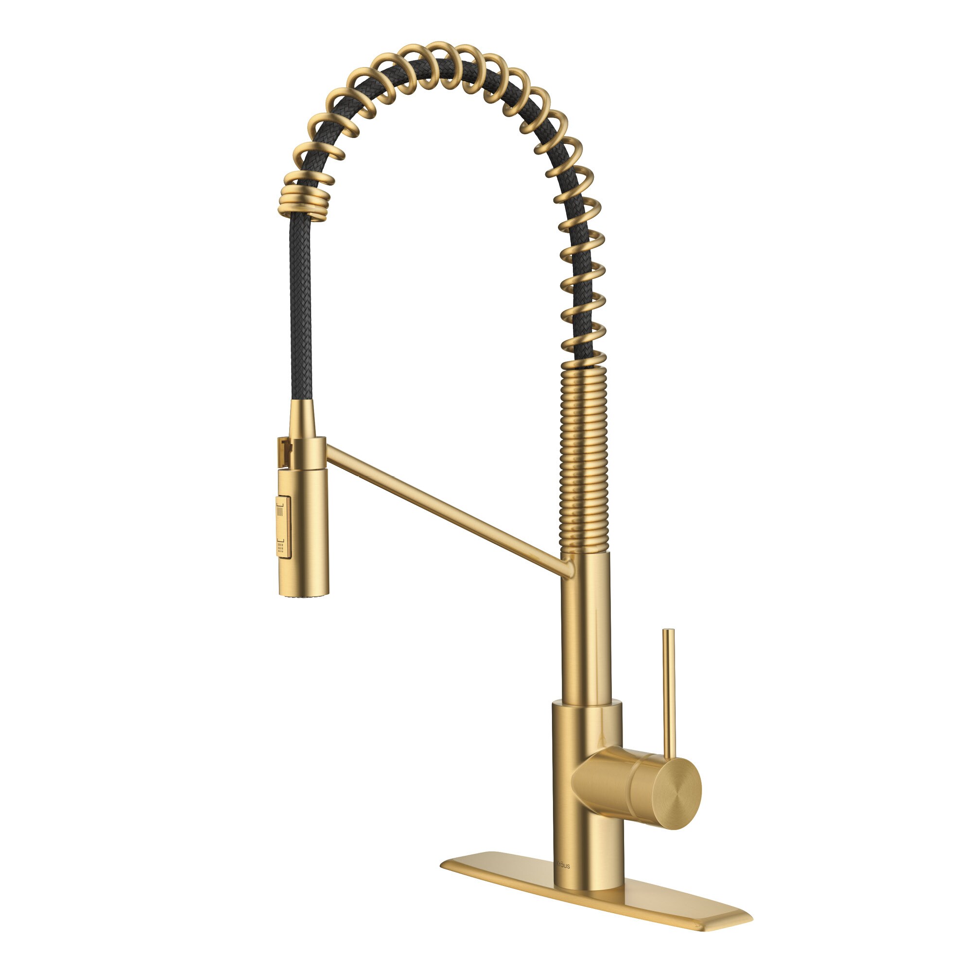 Kraus Oletto Commercial Style Pull-Down Single Handle Kitchen Faucet with QuickDock Top Mount Installation Assembly Brushed Brass | KPF-2631BB