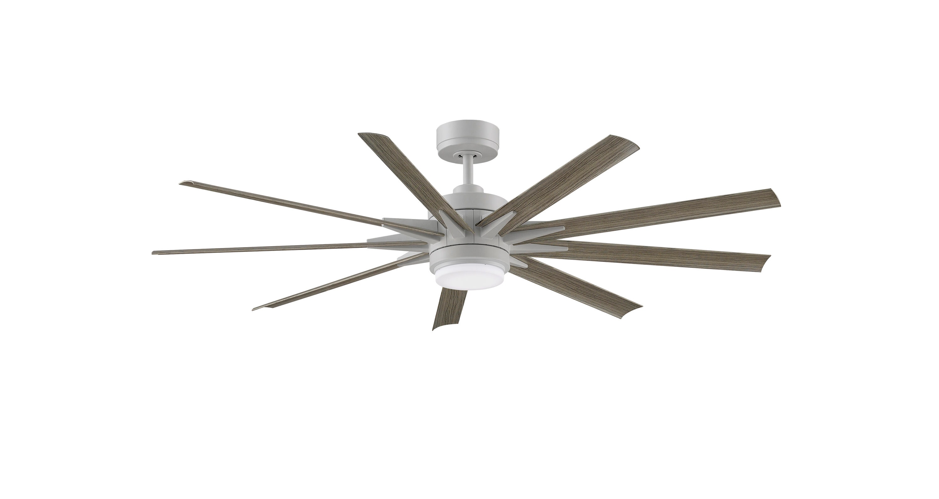 Odyn Custom 64-in Matte White Color-changing LED Indoor/Outdoor Smart Ceiling Fan with Light Remote (9-Blade) Walnut | - Fanimation FPD8152MWW-64WEW