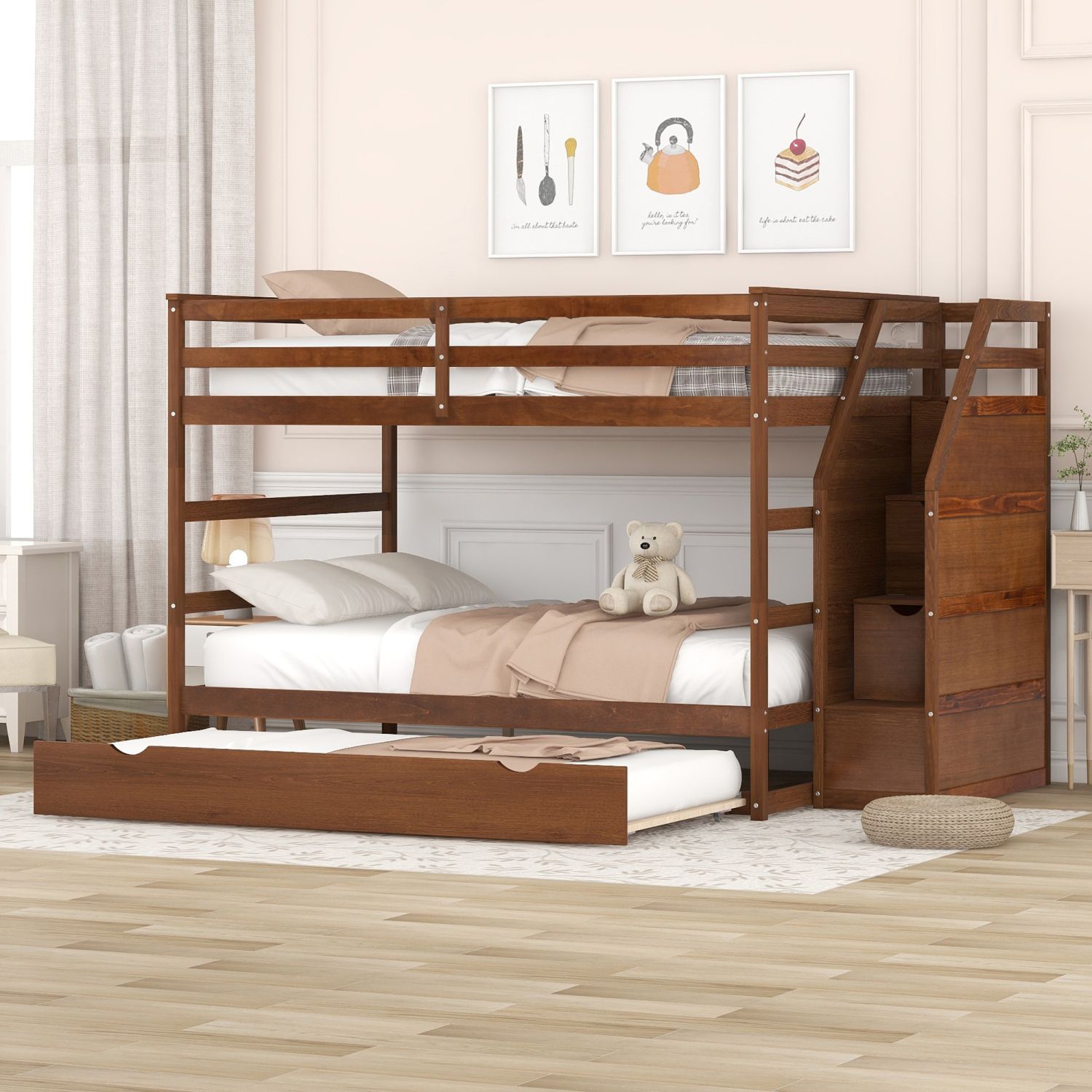 JASMODER LT000264AAD Walnut Full Composite Platform Bed with Storage