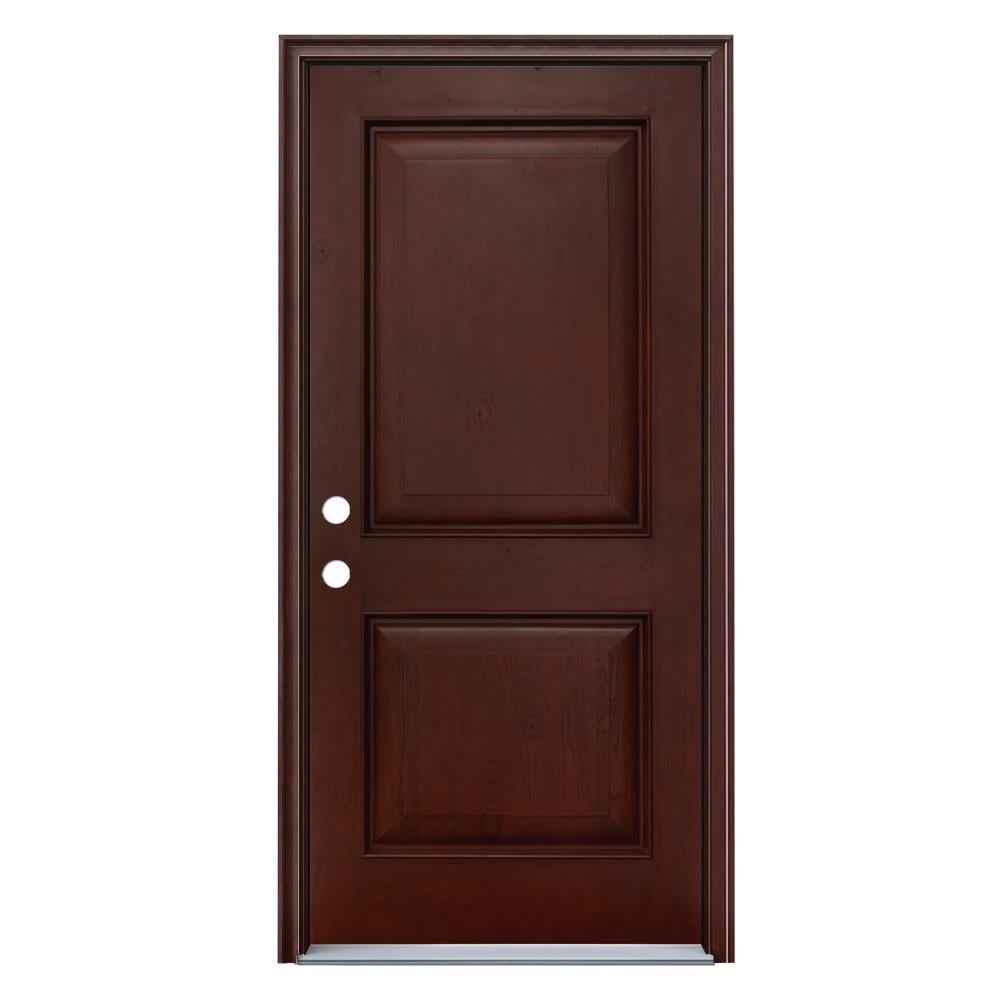 JELD-WEN LOWOLJW232600020 36-in x 80-in x 4-9/16-in Fiberglass No glass Right-hand inswing Sequioa Stained Prehung Front Door with Brickmould Insulating core
