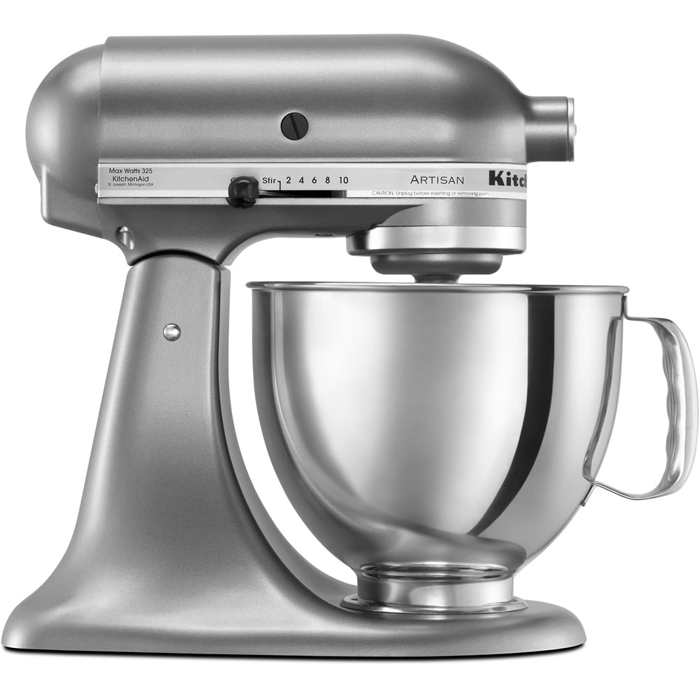 GE 5.3 Qt. 7-Speed Stainless Steel Stand Mixer with coated flat