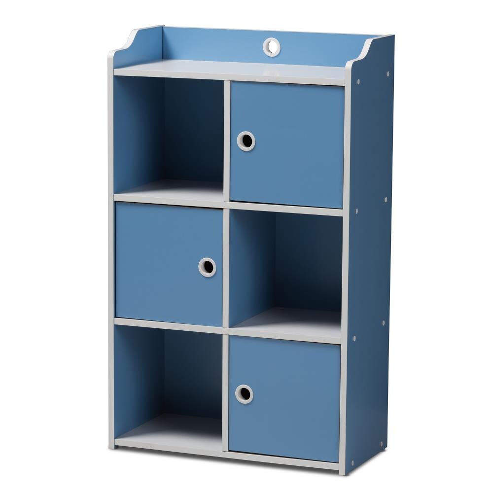 Baxton Studio 146-8284-LW Aeluin Blue 3-Shelf Bookcase with Doors (23.82-in W x 38.98-in H x 11.22-in D)