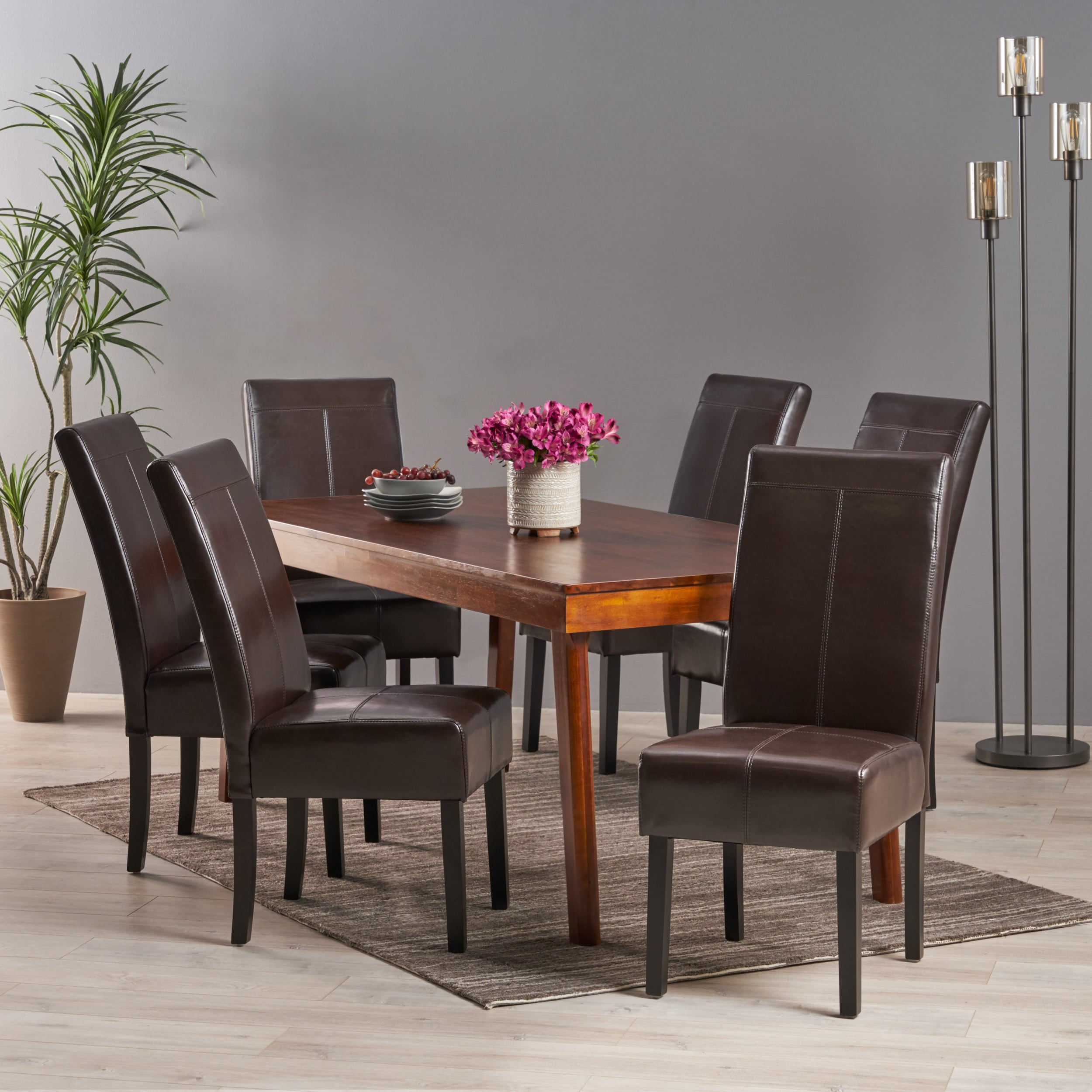 Christopher Knight Home - Pertica T-stitch Leather Dining Chairs Set of 6 Chocolate