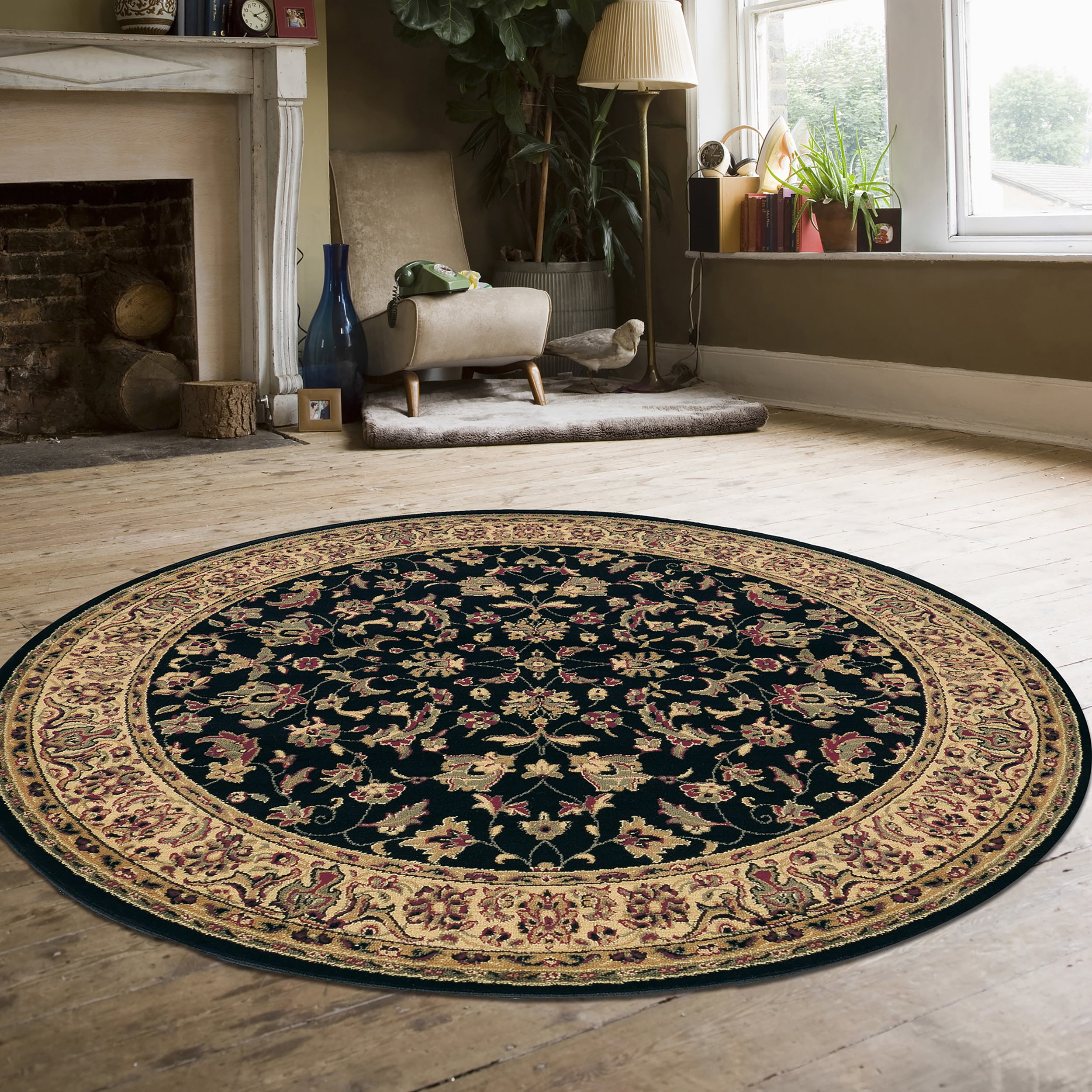 Radici USA 953/1336/BLACK Castello 5 x 5 (ft) Polypropylene Black Round Indoor Floral/Botanical Oriental Area rug