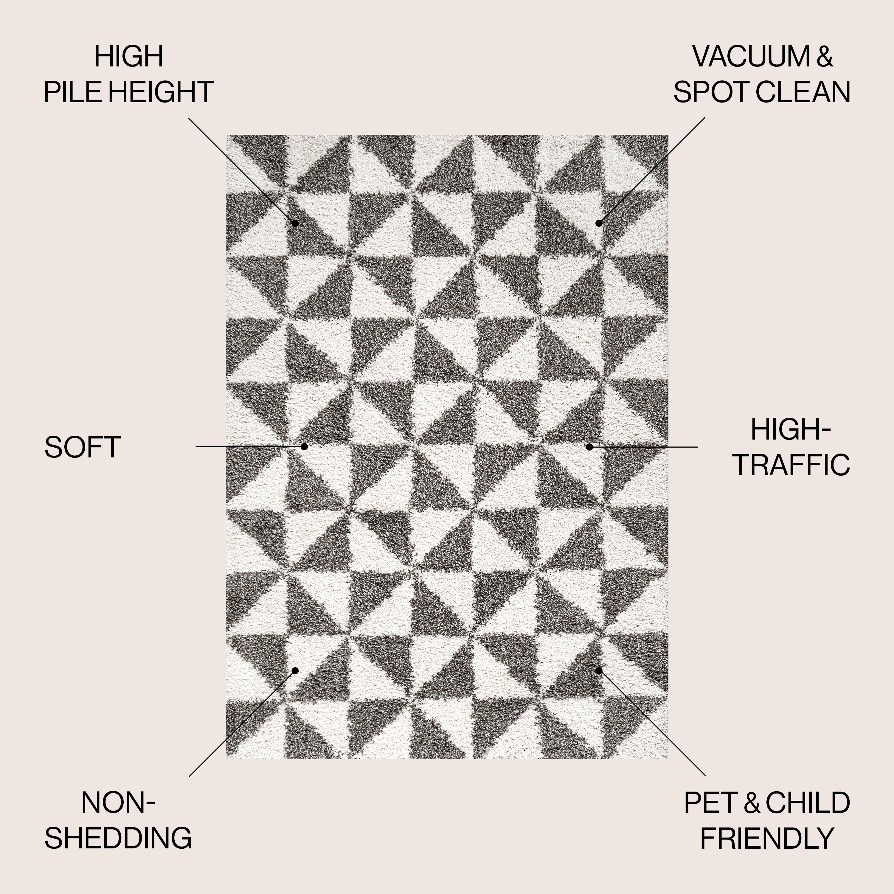 Moroccan-Inspired Geometric Gray Shag Rug 4' x 6'