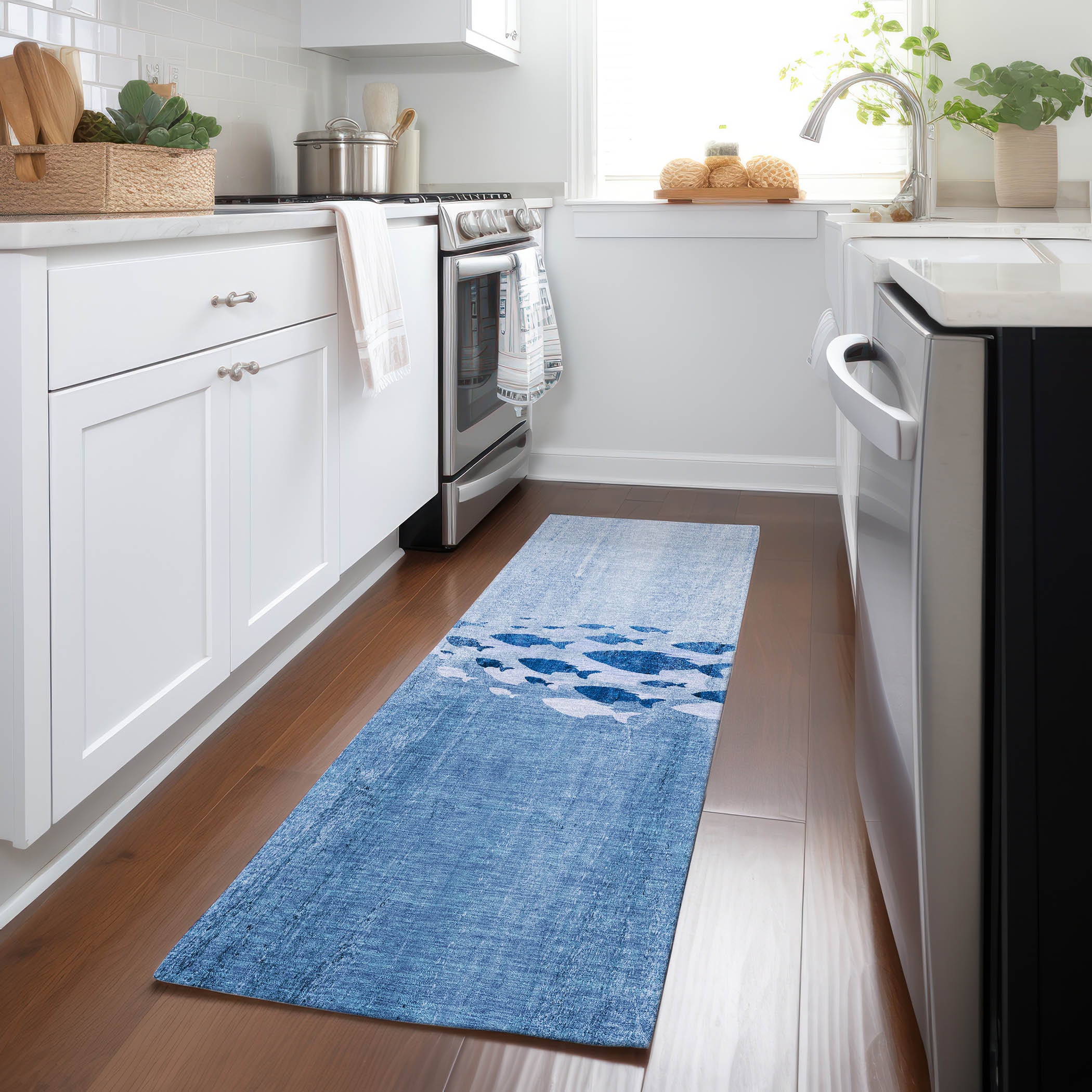 Addison Rugs ACN627BU2X8 Chantille ACN627BU 2 x 7 (ft) Polyester Blue Rectangular Indoor/Outdoor Geometric Machine washable Runner rug