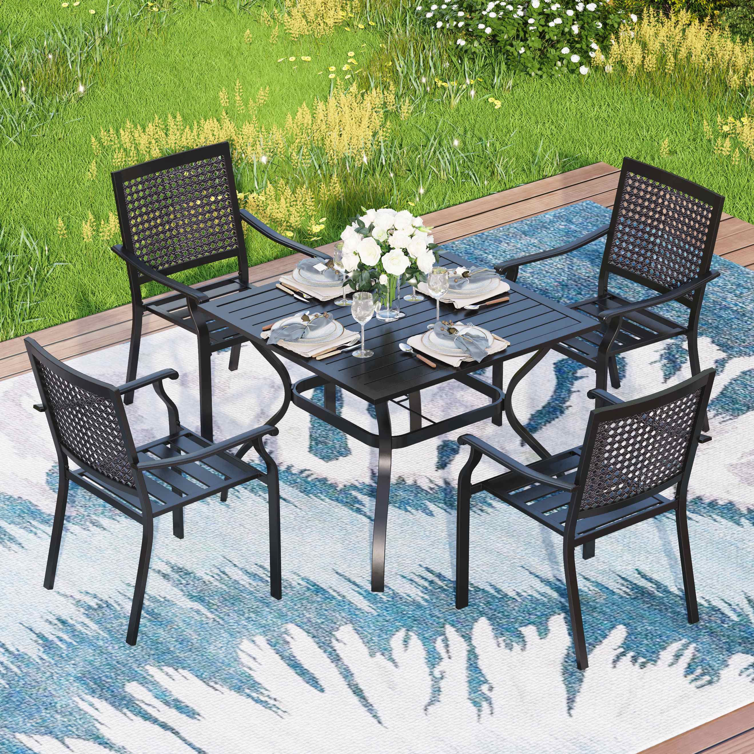 Sunshine Valley FREMANTLE Black Metal 5-Piece Black Patio Dining Set ...