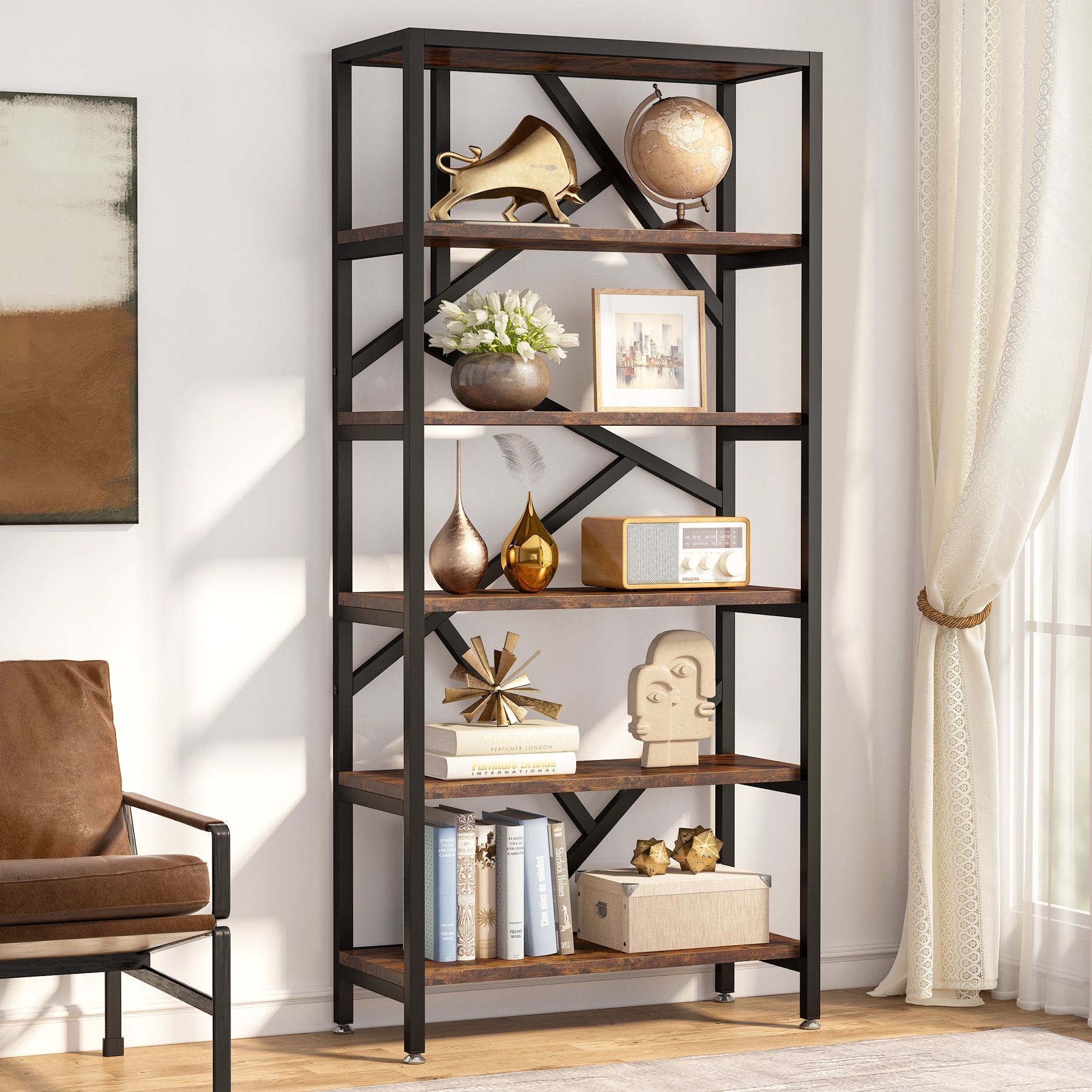 Tribesigns Tribesigns Industrial Bookshelf, Free Standing 5 Tier Tall ...