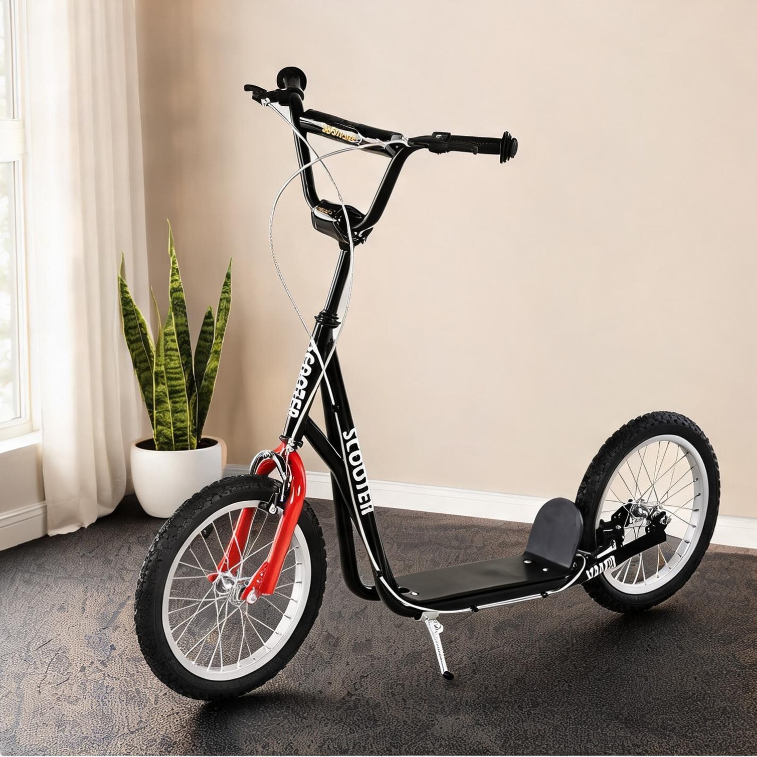 chillscreamni Adjustable Design Kids Scooters in Black 139.1 x 57.8 x 90.2 in with Practical Control