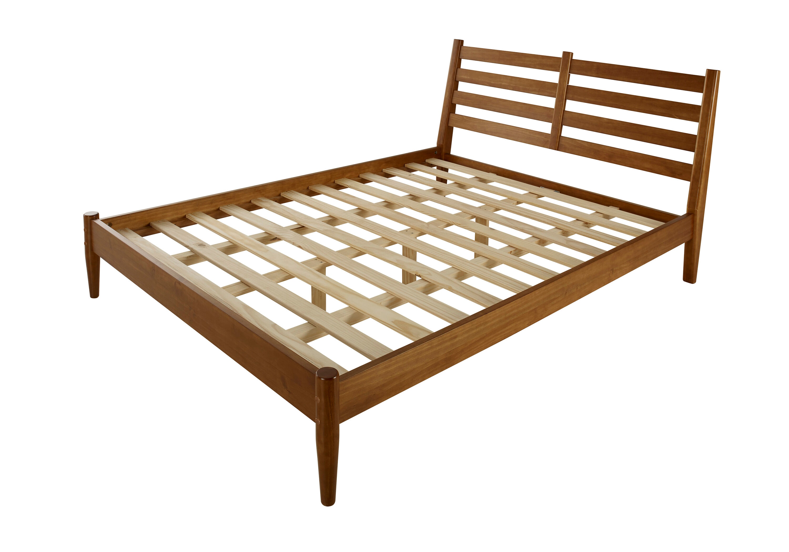 Castanho Pine Wood Queen Platform Bed with Slatted Headboard