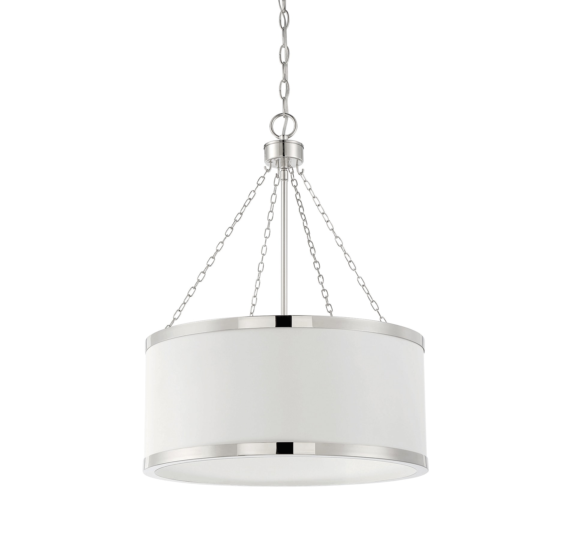 Delphi White Drum Pendant with Polished Nickel Accents
