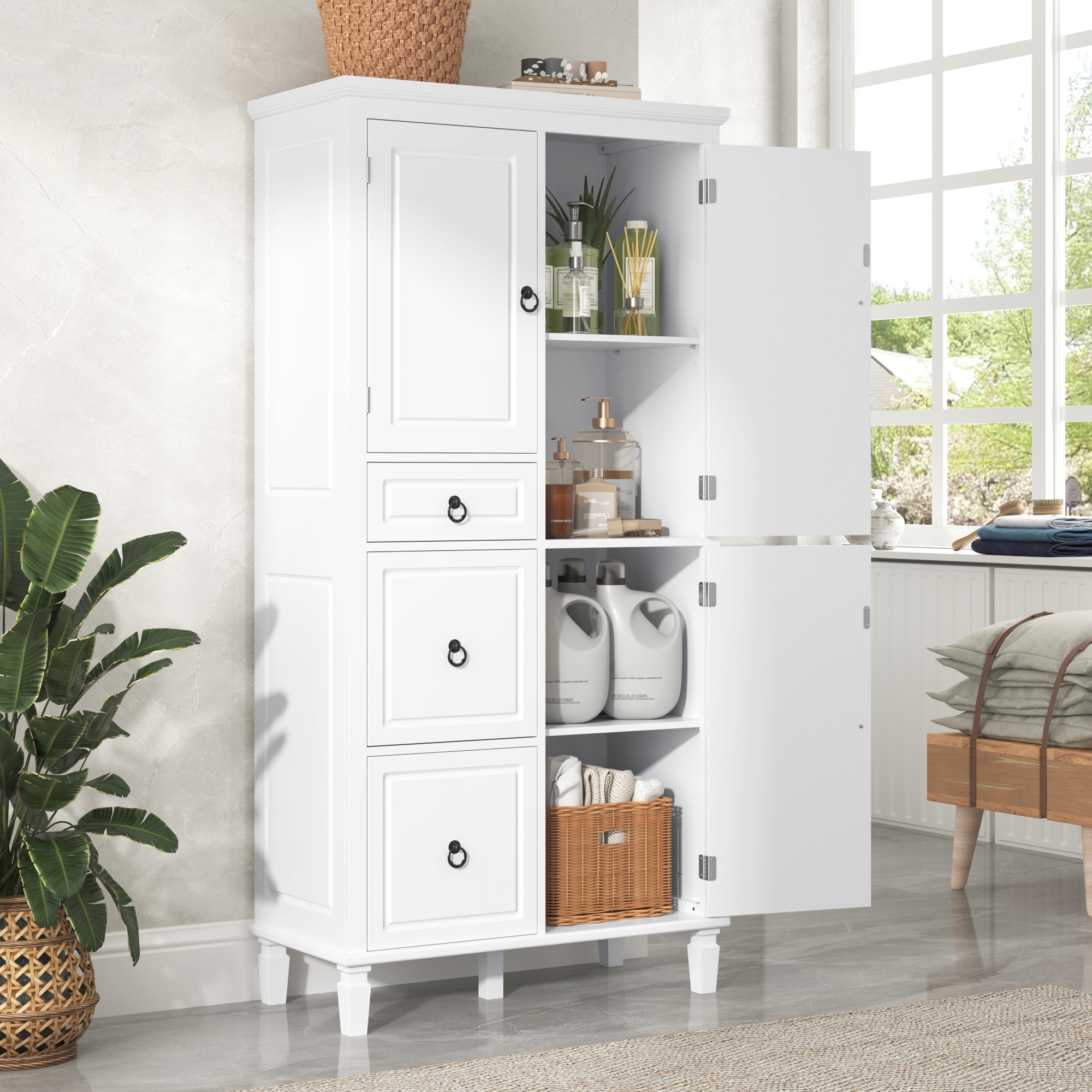 Hrinhom BA09-WHITE Unassembled 30.6-in x 61.7-in x 15-in White Freestanding Linen Cabinet