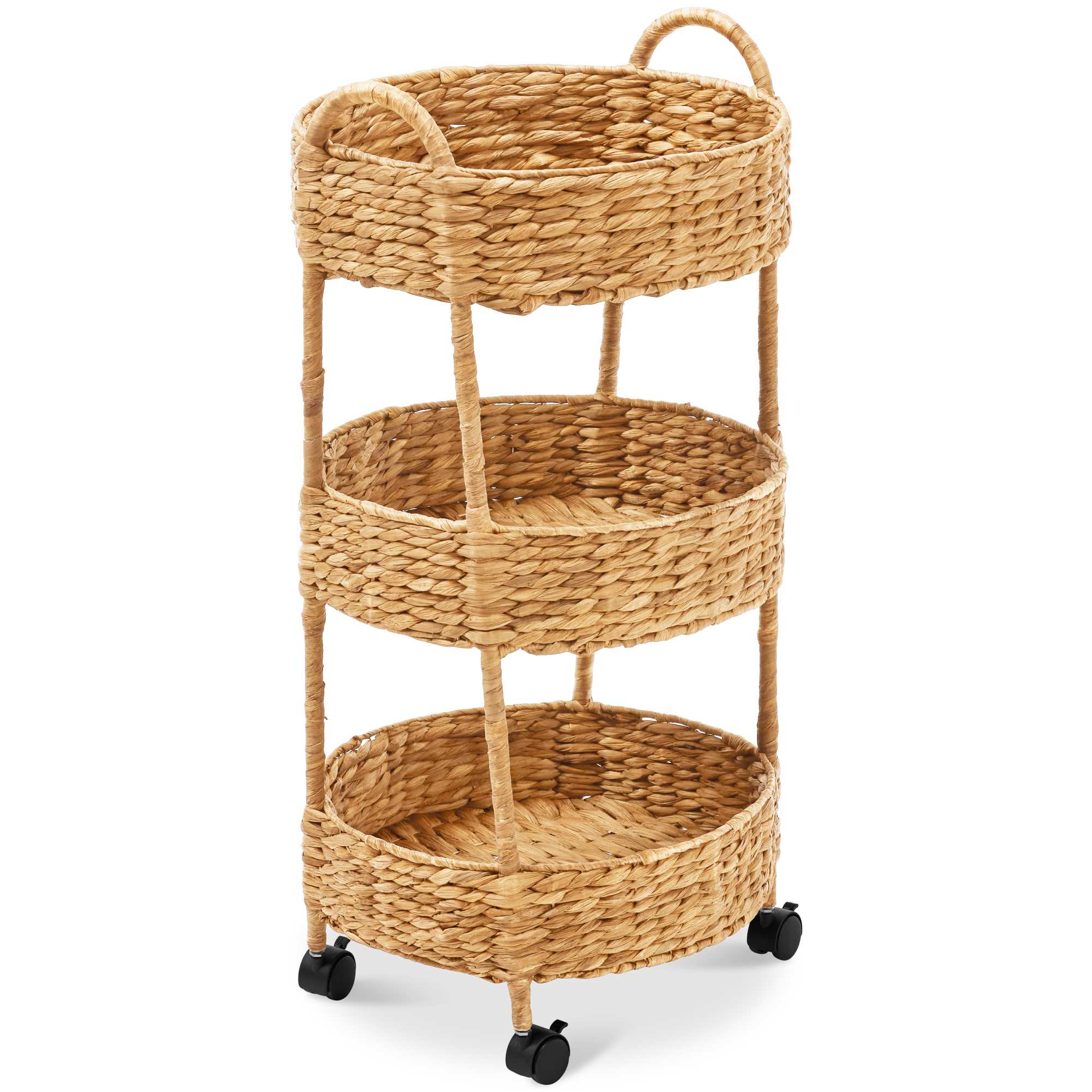 Best Choice Products  3-Tier Round Rolling Nursery Caddy w/Wheels Utility Cart for Storage Organization - Natural