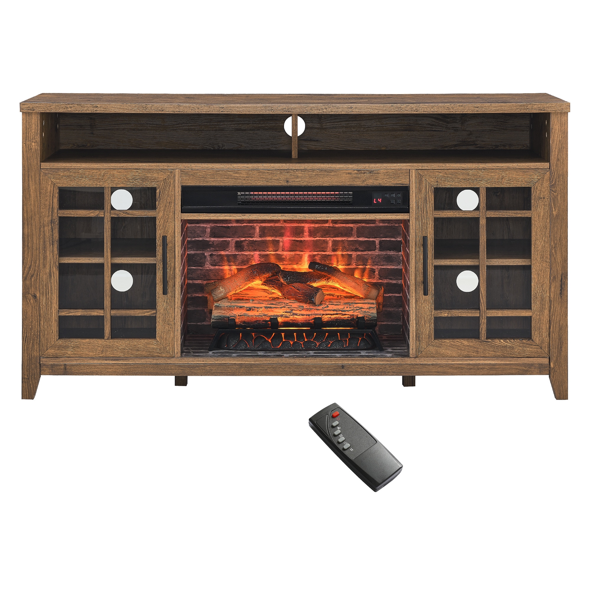 Bybafun YC0700033 55-in W Brown TV Stand with Infrared quartz Corner or flat wall Electric Fireplace with Remote Control Included