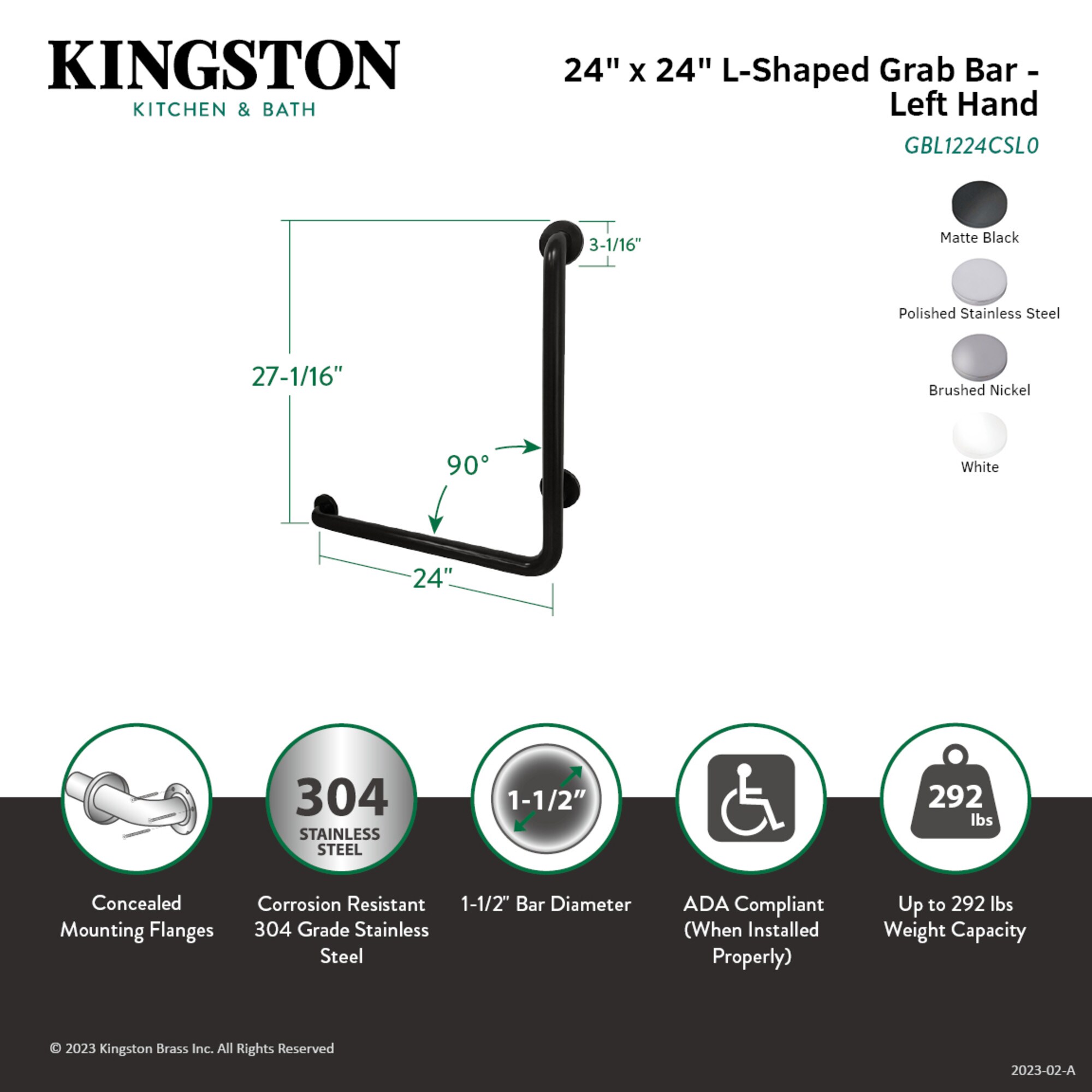 Kingston Brass WLGBL1224CSL0 Grab-Bars - View #2