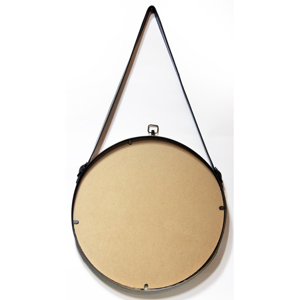 Round Brass Metal Frame Mirror with Leather Strap