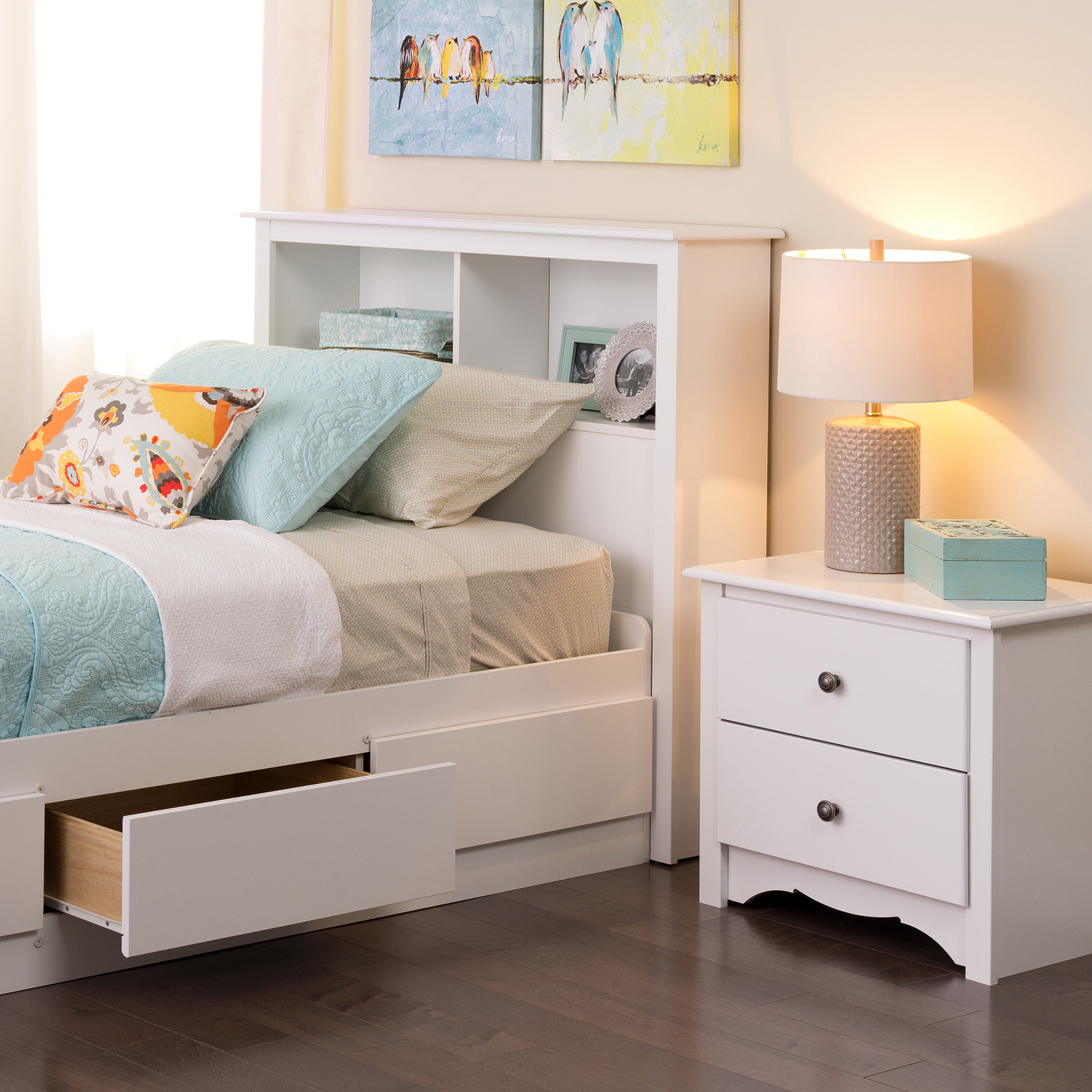 Prepac Transitional Twin Headboard With Storage Compartments In White ...