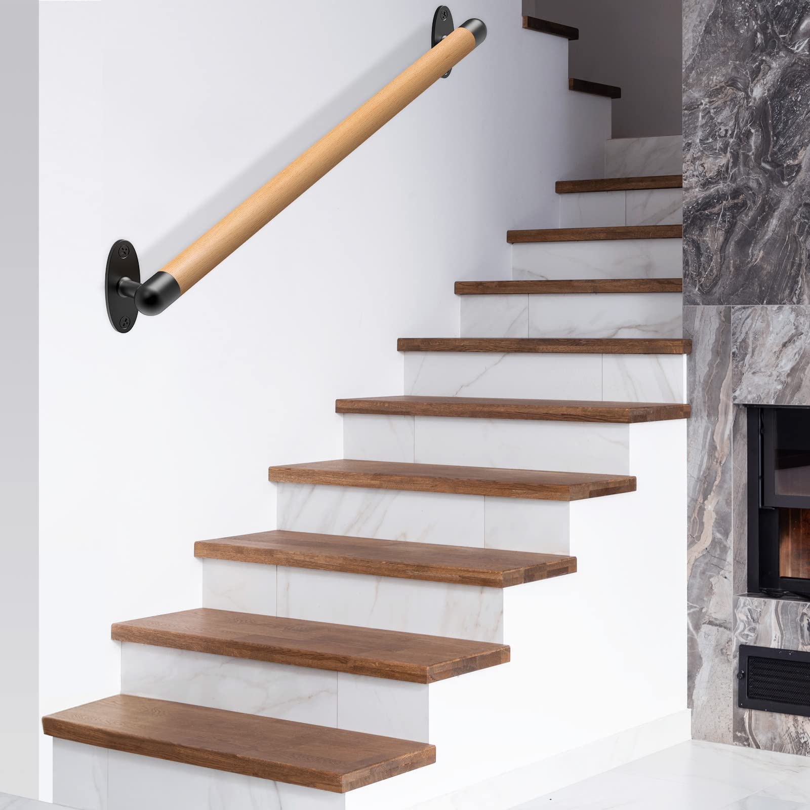 Afoxsos 26 Inch Wood Handrail Indoor Staircase Grab Bar Wall Mount ...