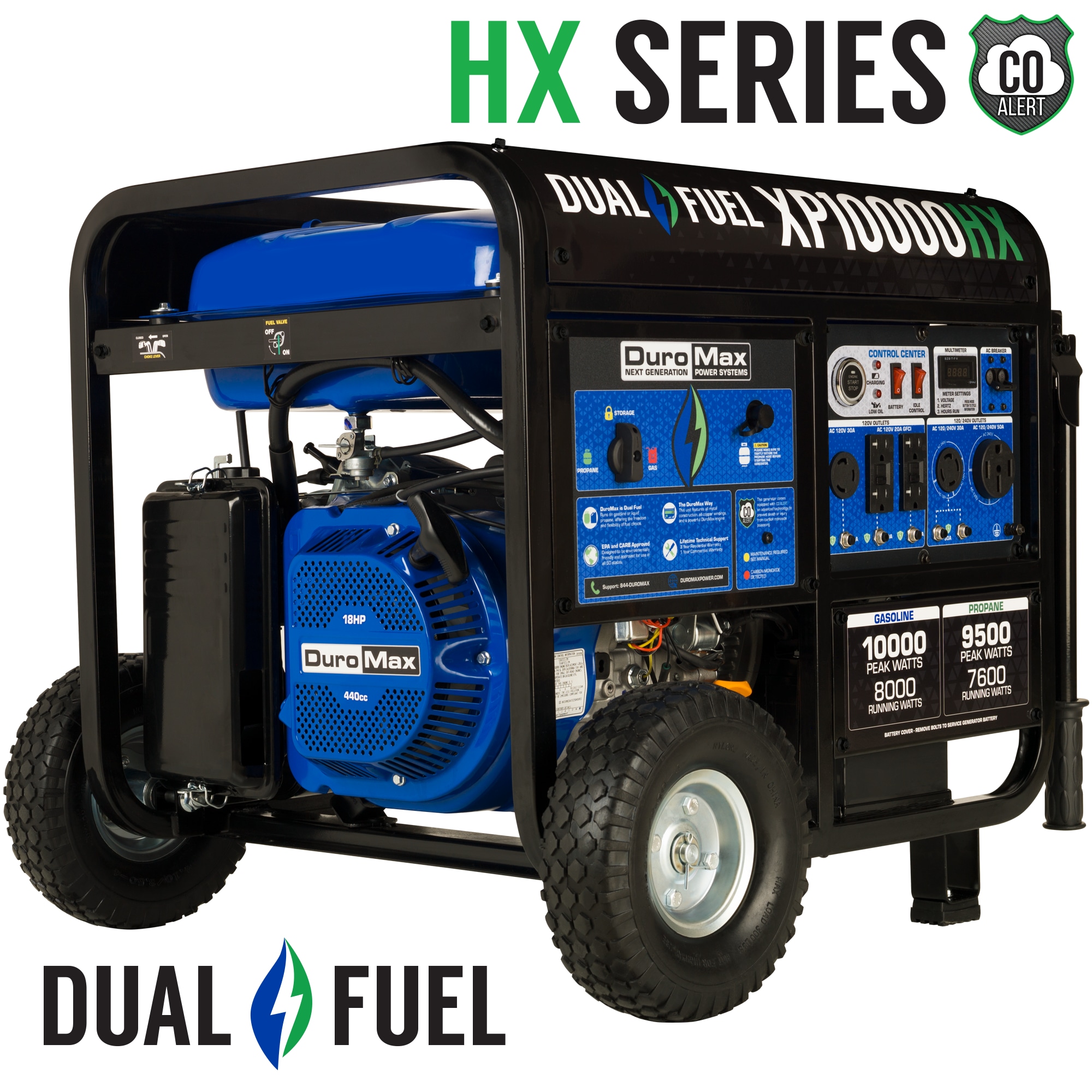 DuroMax HX 439cc Electric Start Back Up 8000-Watt Gasoline/Propane Portable Generator in the Portable Generators department at Lowes.com