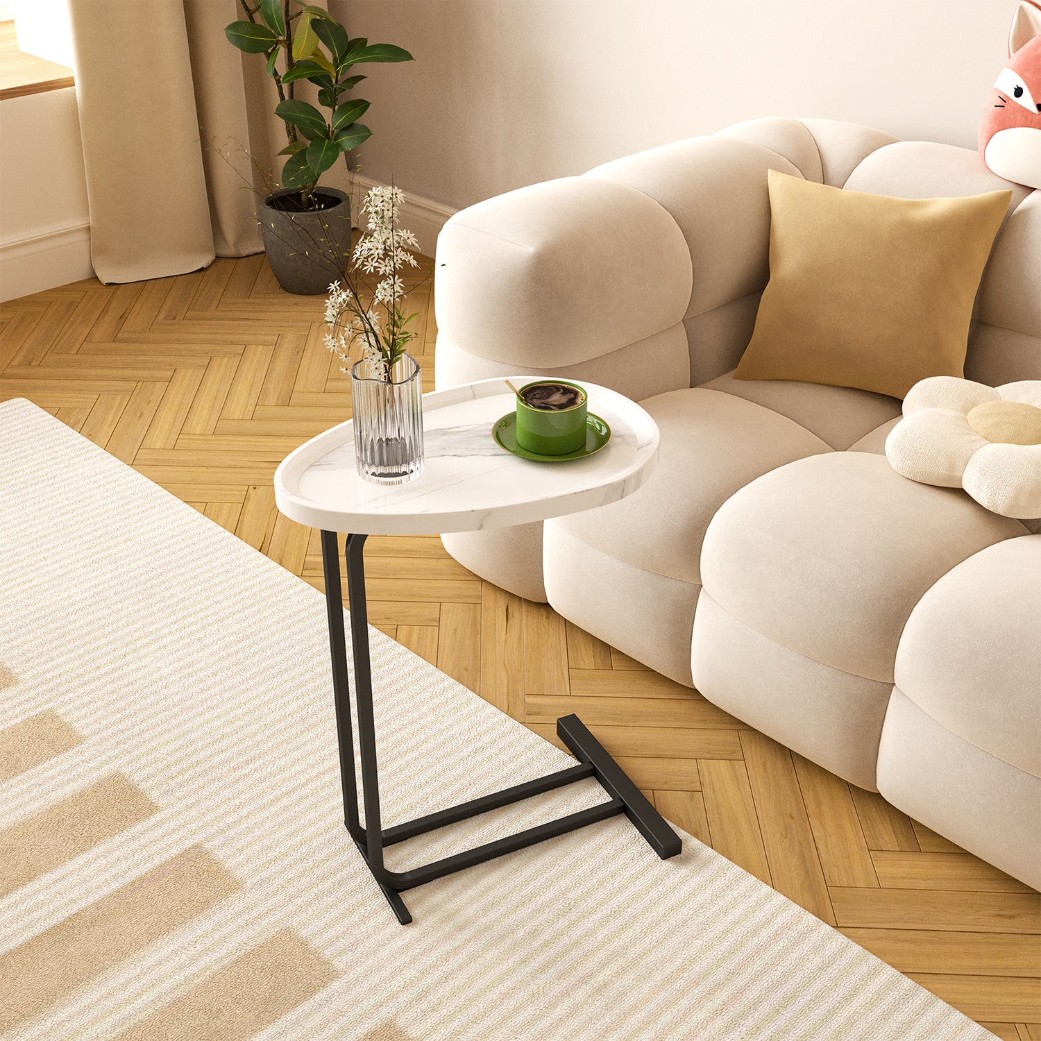 GZMR GZ-W22805 Wood C-Shaped End Table 17.72-in W x 23.62-in H White Composite Oval Modern End Table Assembly Required