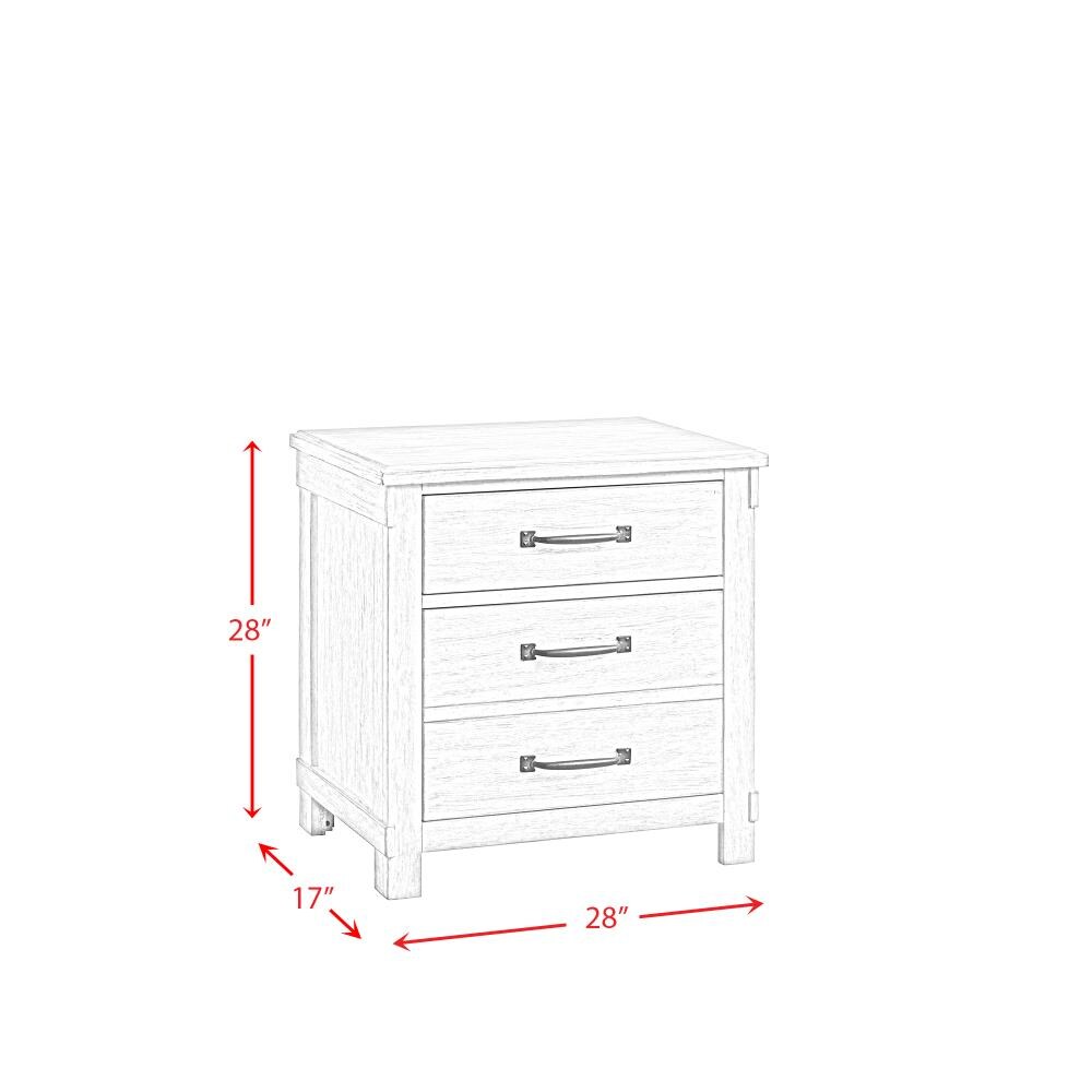 Rustic Off-White 3-Drawer Nightstand with USB Ports