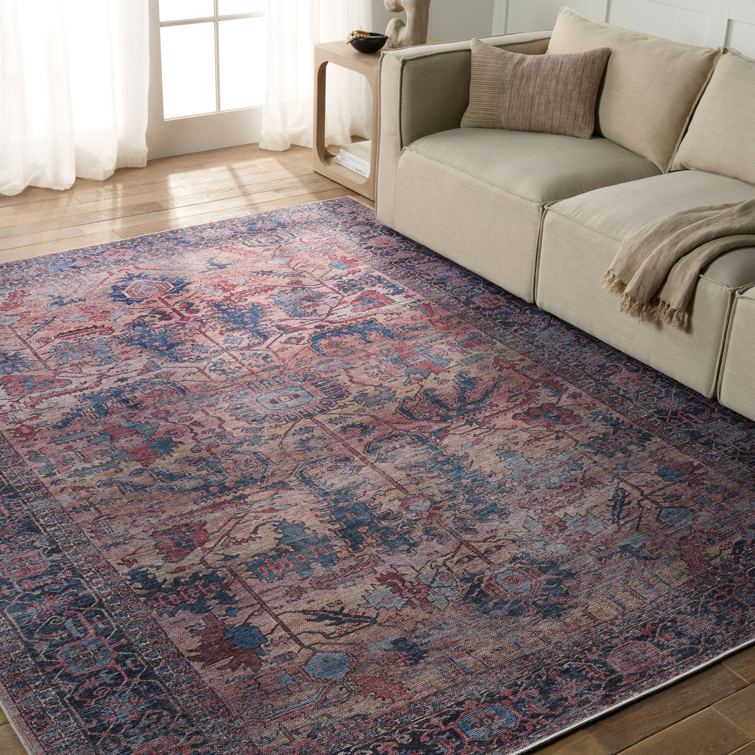Chaplin Distressed Medallion 10' x 14' Blue and Beige Easy-Care Rug