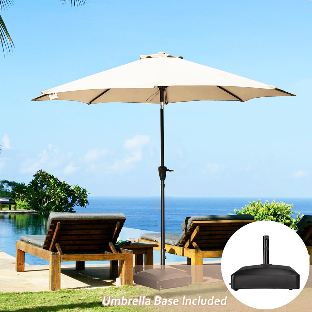 Sunrinx MG1-19-ZBGS 9-ft Steel Beige Push-button Tilt Market Patio Umbrella with Base