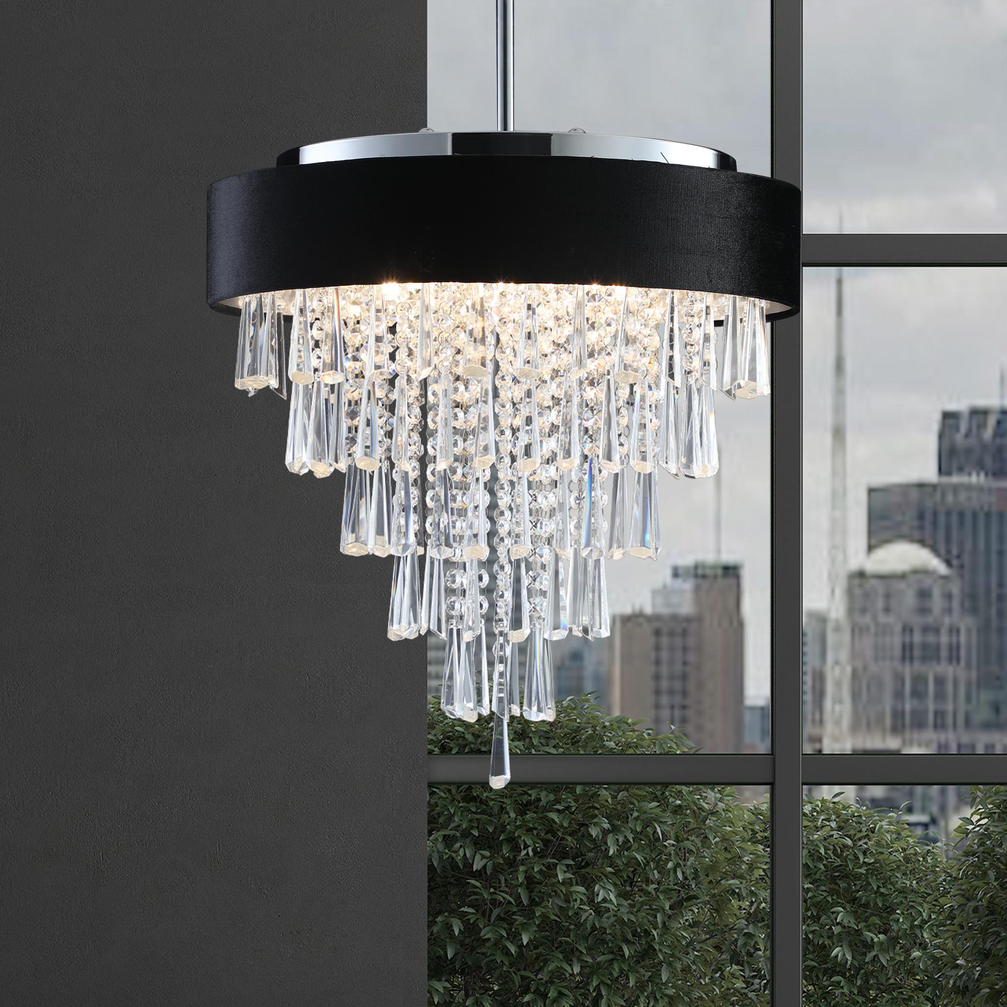 Bayfeve BFLCM-20175-LT Crystal Chandelier with Imitation Velvet Anti-Glare Shade 5 -Light Matte Black Glam Crystal For Use in Bedrooms, Dining Rooms, Foyers, Kitchens, Living Rooms Chandelier