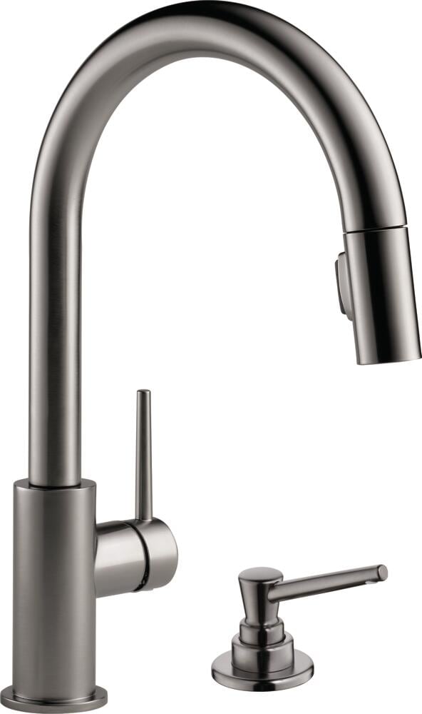 Delta Trinsic Black Stainless Pull-down Kitchen Faucet with Sprayer and Soap Dispenser