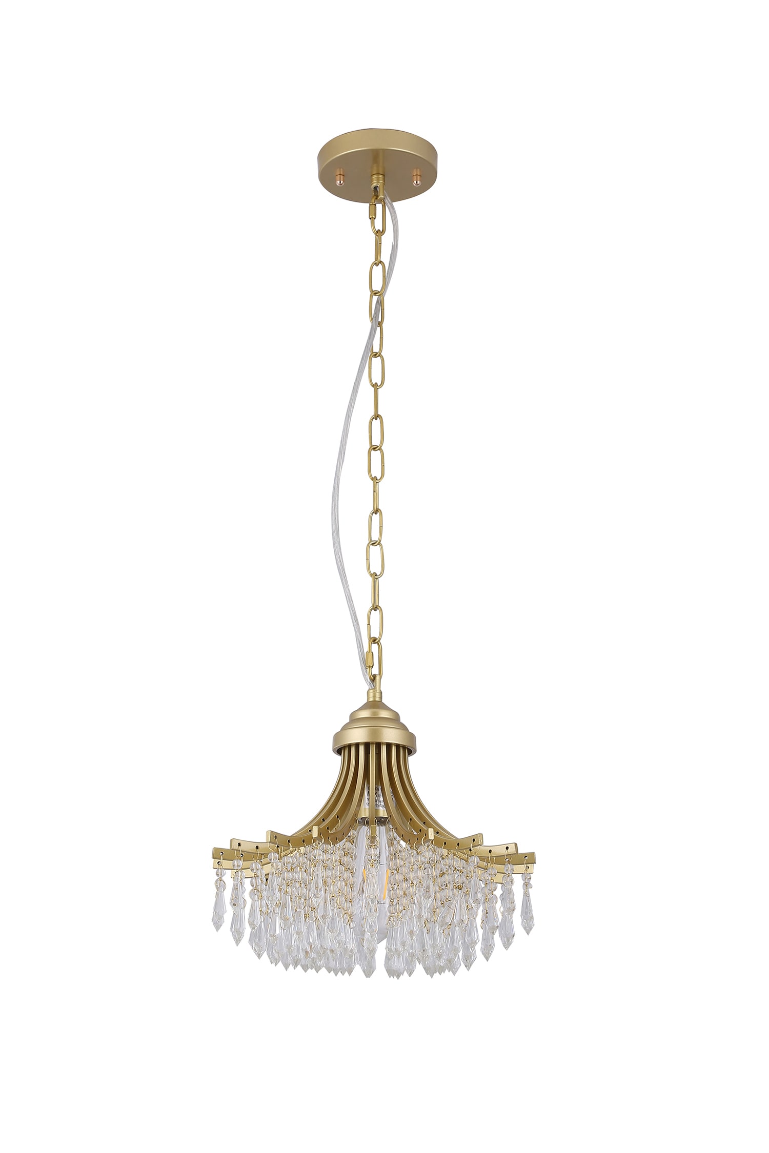 LUXEYARD 11.75in Dia X 10in H Single Bulb Matte Gold Glass Fan Shape Pendant Chandelier