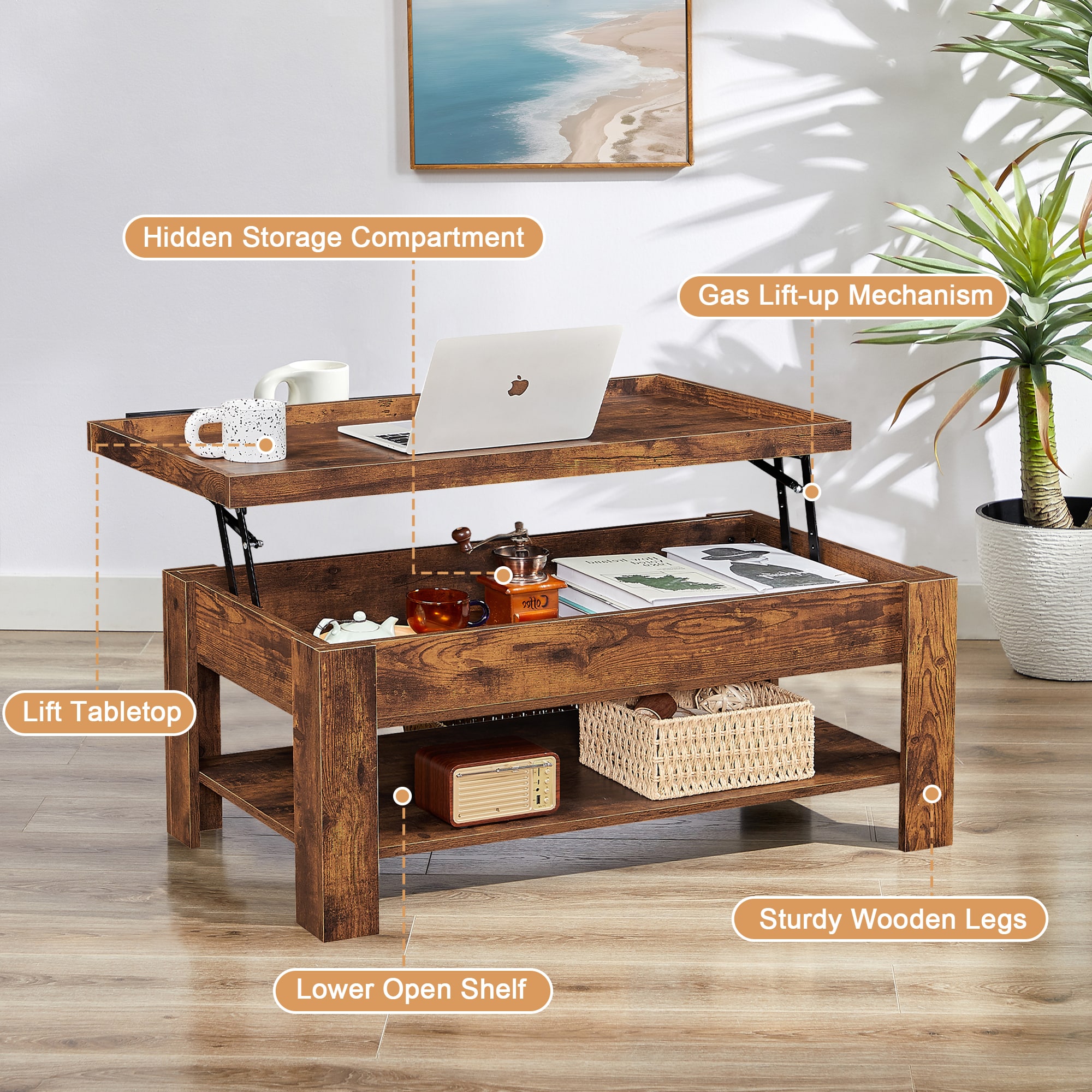 Vecelo LOE-COT07-BRN Coffee-Tables - View #5