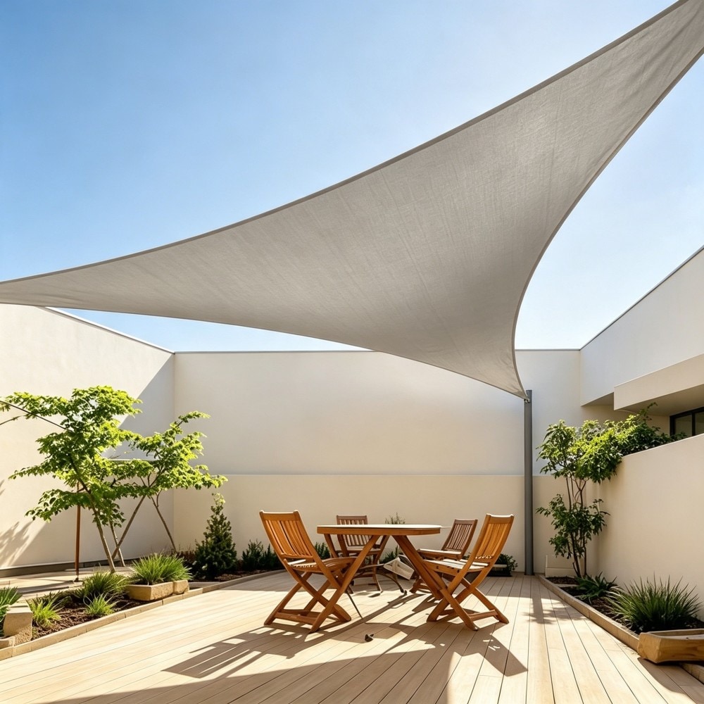 MOEPISY 20'x20'x20' Light Grey Triangle Sun Shade Sail 185GSM HDPE Breathable UV Block Canopy for Patio Deck and Backyard