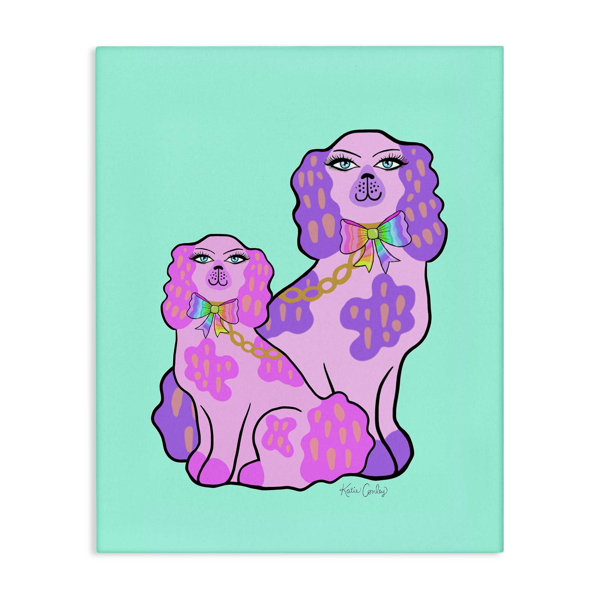 Stupell Industries BS-753-CN-16X20 Funky Glam Dogs on Turquoise Canvas Wall Art By Katie Conley 16 x 20
