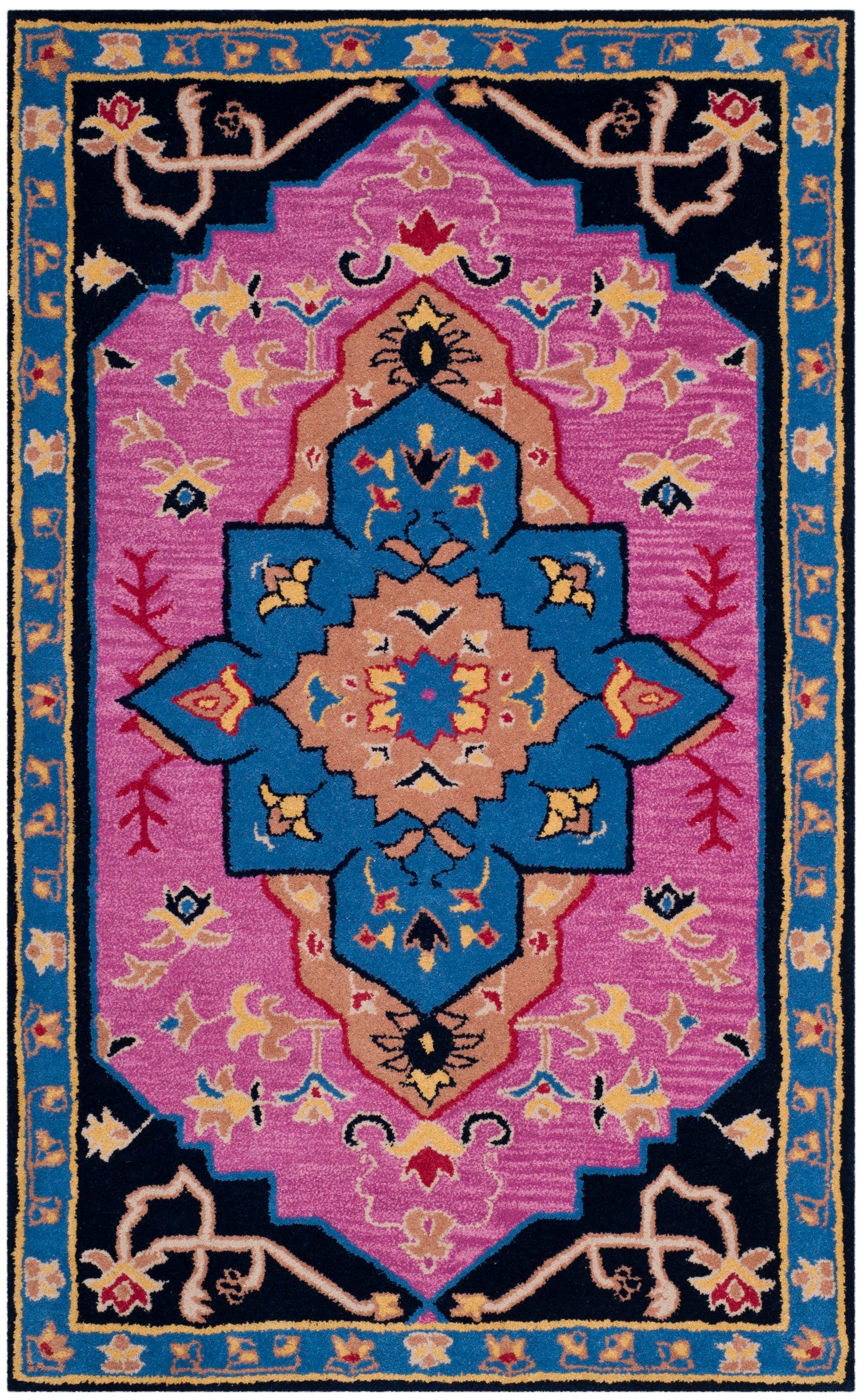 Safavieh BLG506A-3 Bellagio Palma 3 x 5 (ft) Tufted Wool Pink/Multi Rectangular Indoor Floral/Botanical Farmhouse/Cottage Throw rug