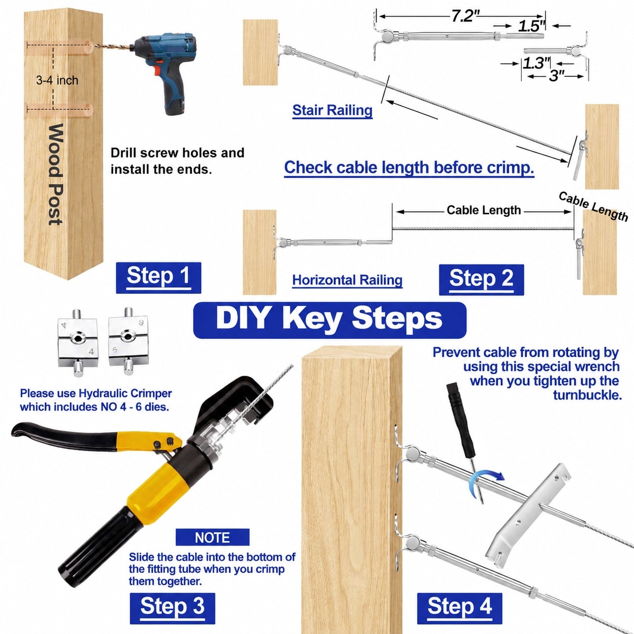 SenQWFa 10 Pairs Cable Railing Kit 1/8 in Swage Toggle Turnbuckle ...