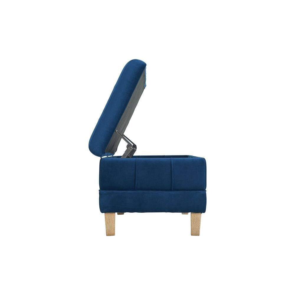Crosby Blue Velvet 52" Contemporary Tufted Storage Ottoman