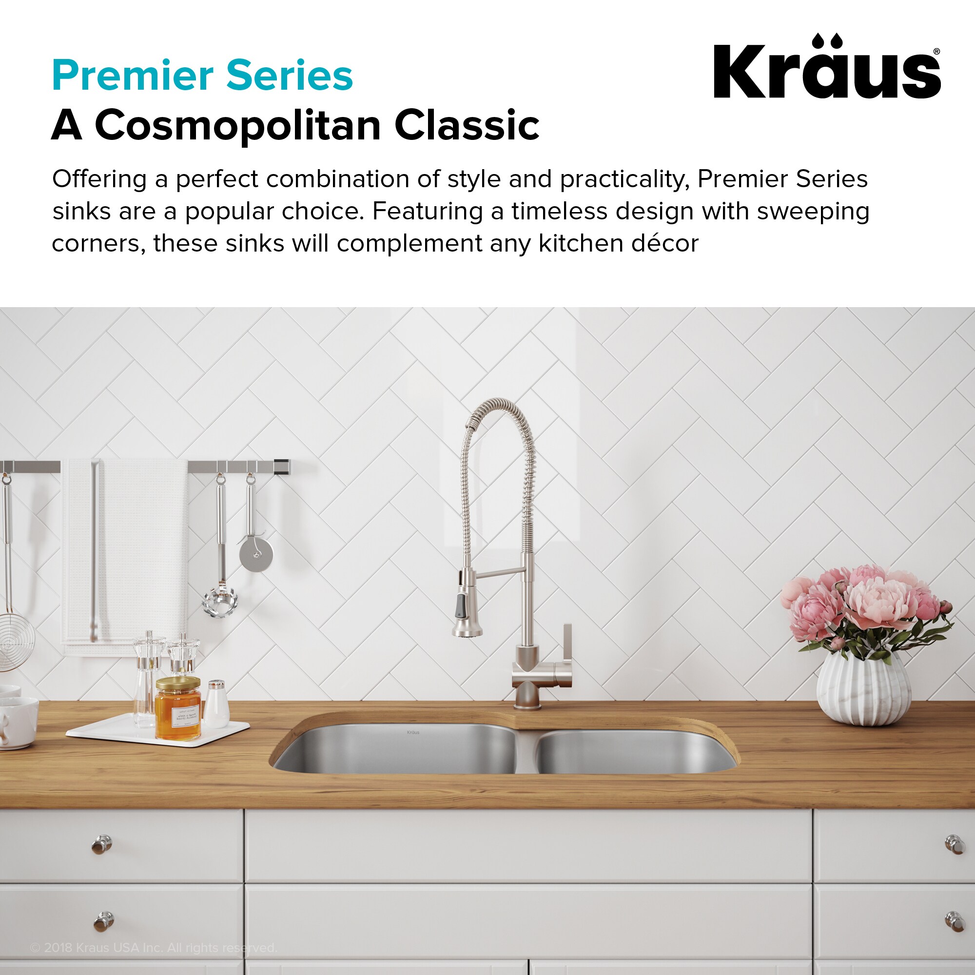 Premier 32-inch Satin Stainless Steel Double Bowl Undermount Sink