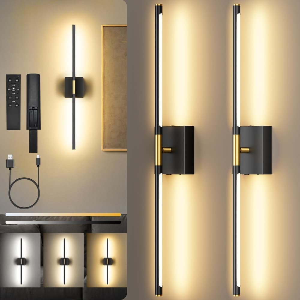 Aoibox -  Set of Two 29 Inch Battery Operated Wall Sconces 10000mAh Rechargeable 360 Degree Rotat...