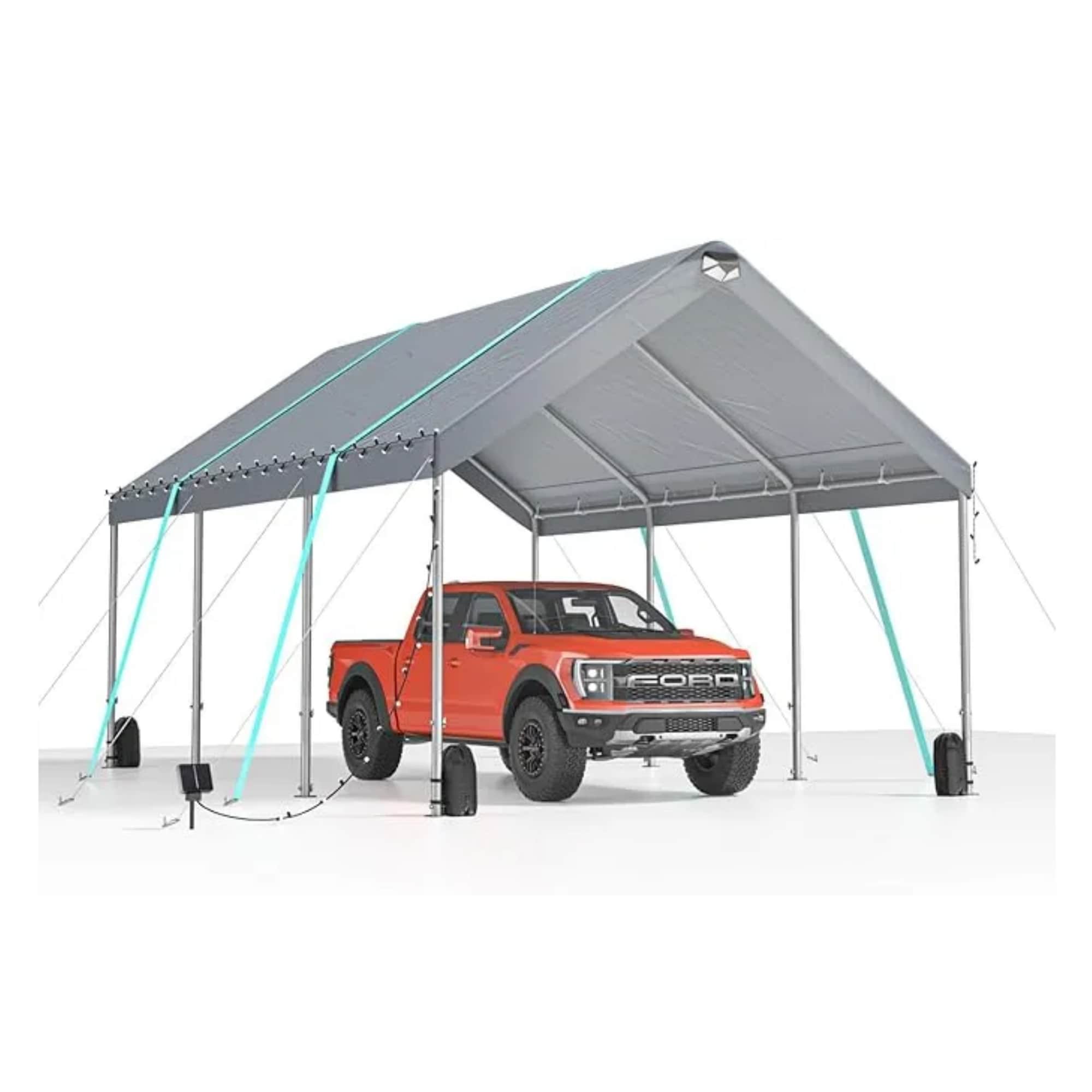 Lycvki CP-30 10-Feet W x 20-Feet L x 9.5-Feet H Gray Metal Carport with Polycarbonate Roof