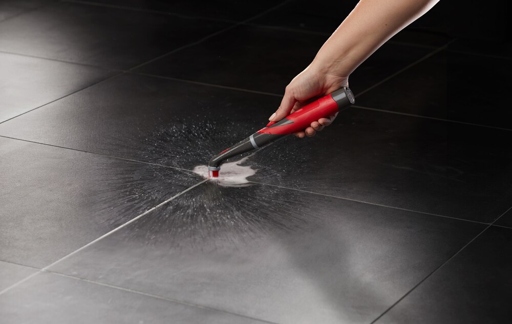 Gray and Red Cordless Electric Power Scrubber with Grip Handle