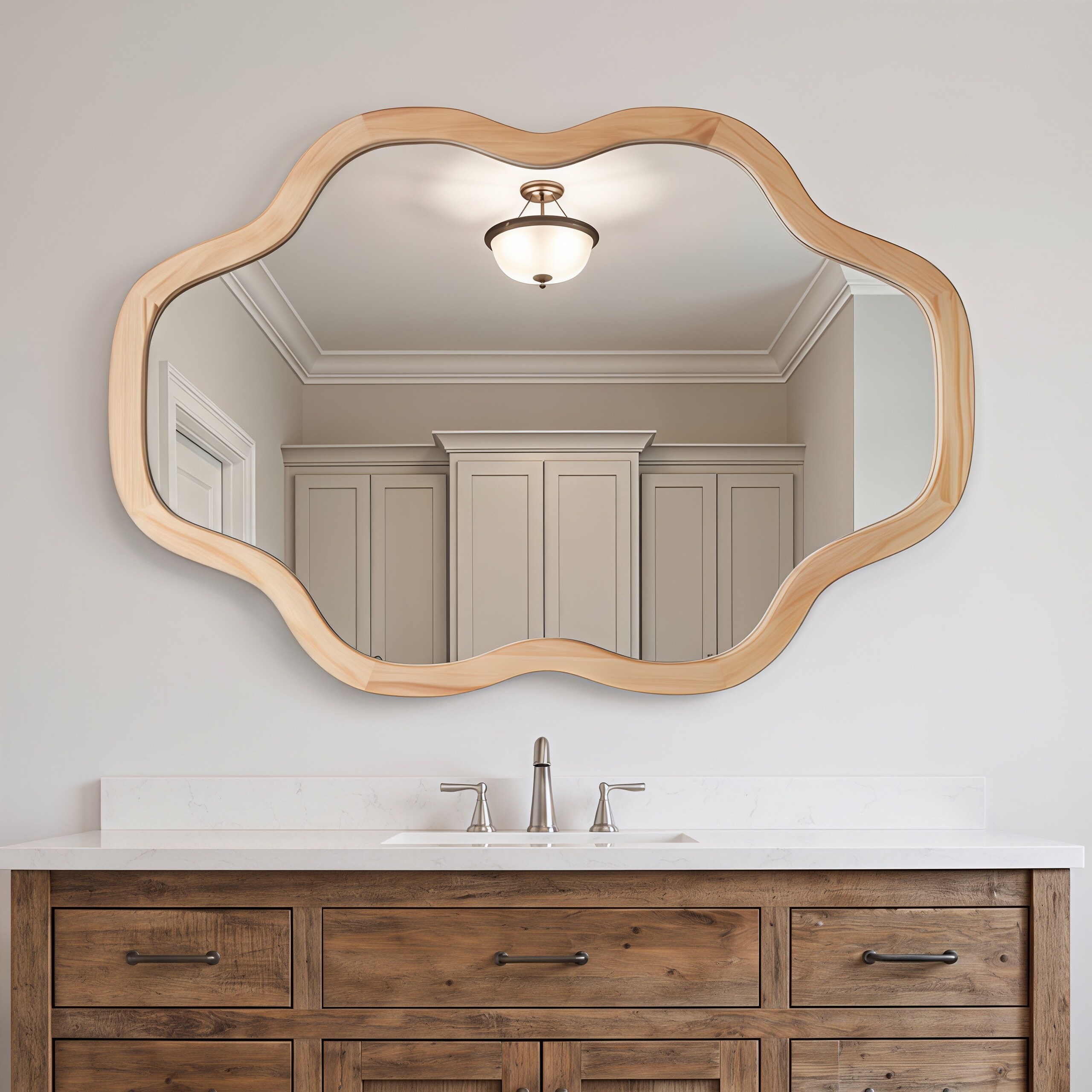 Cenadinz 24 x 36 Inch Cloud Shape Wall Mirror with Solid Wood Frame Natural Wood Finish Irregular Decorative Vanity Mirror Rustic Farmhouse Accent for Bathroom Entryway and Living Room
