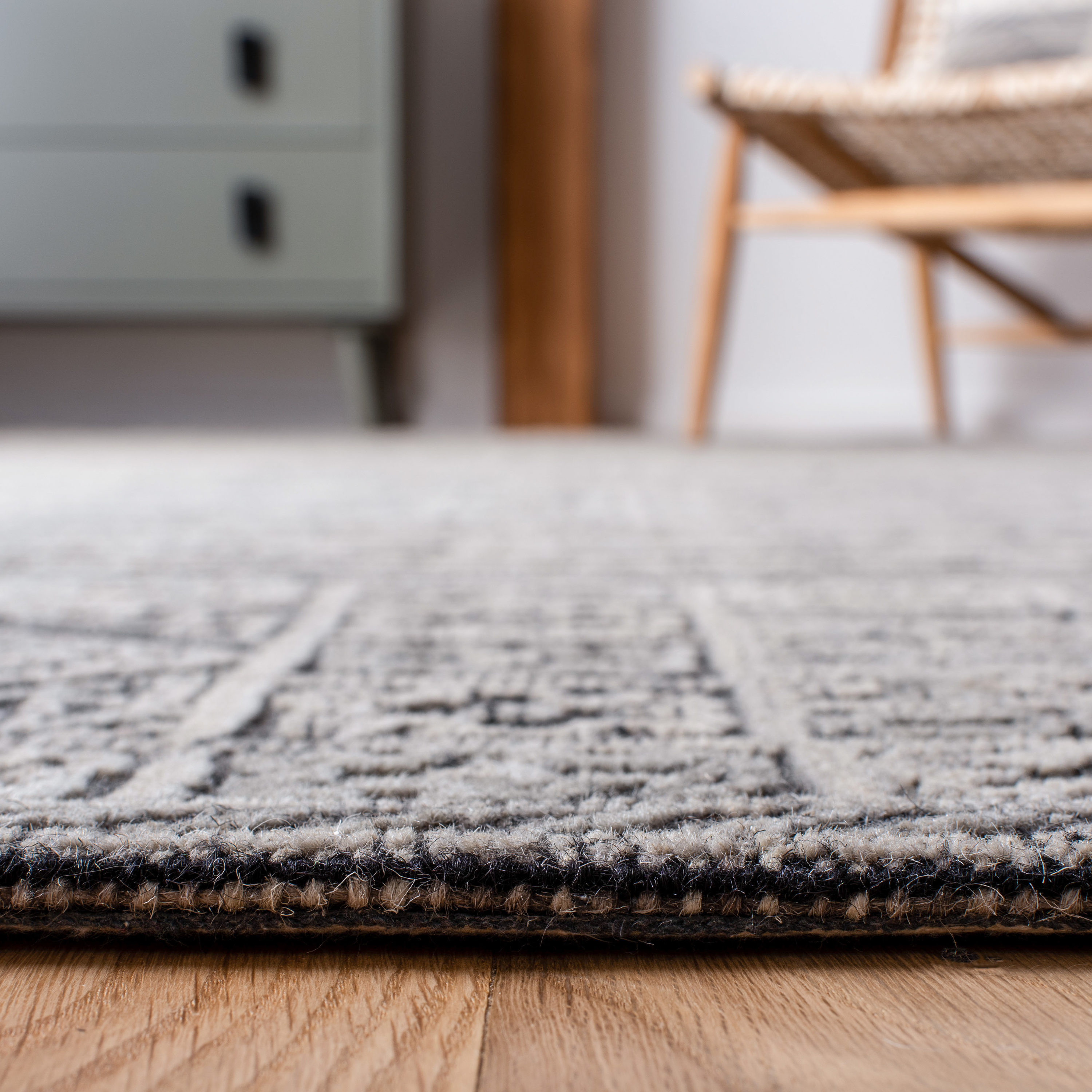 Handmade Black and Gray Wool Abstract Square Rug