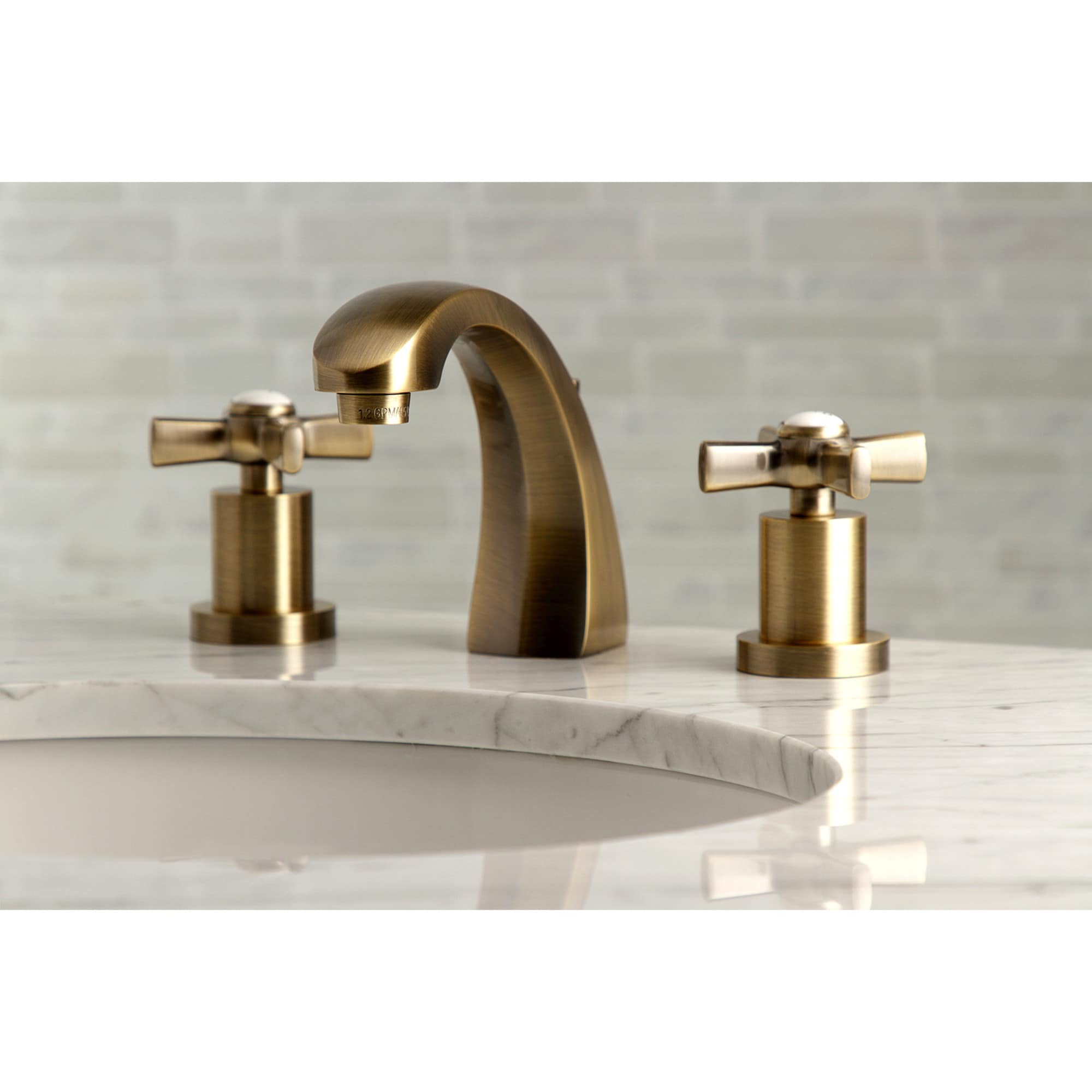 Kingston Brass WLKS4983ZX Millennium Antique brass Widespread 2-handle Mid-arc Residential Handle Bathroom Sink Faucet with Drain