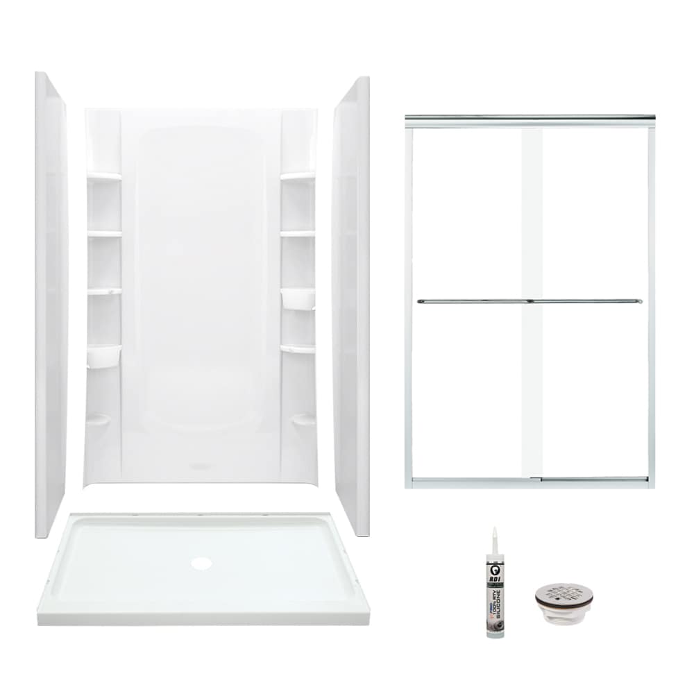 Store+ White 5-Piece 34-in x 48-in x 76-in Base/Wall/Door Rectangular Alcove Shower Kit (Center Drain) Drain Included | - Sterling 7232-5475SC-0