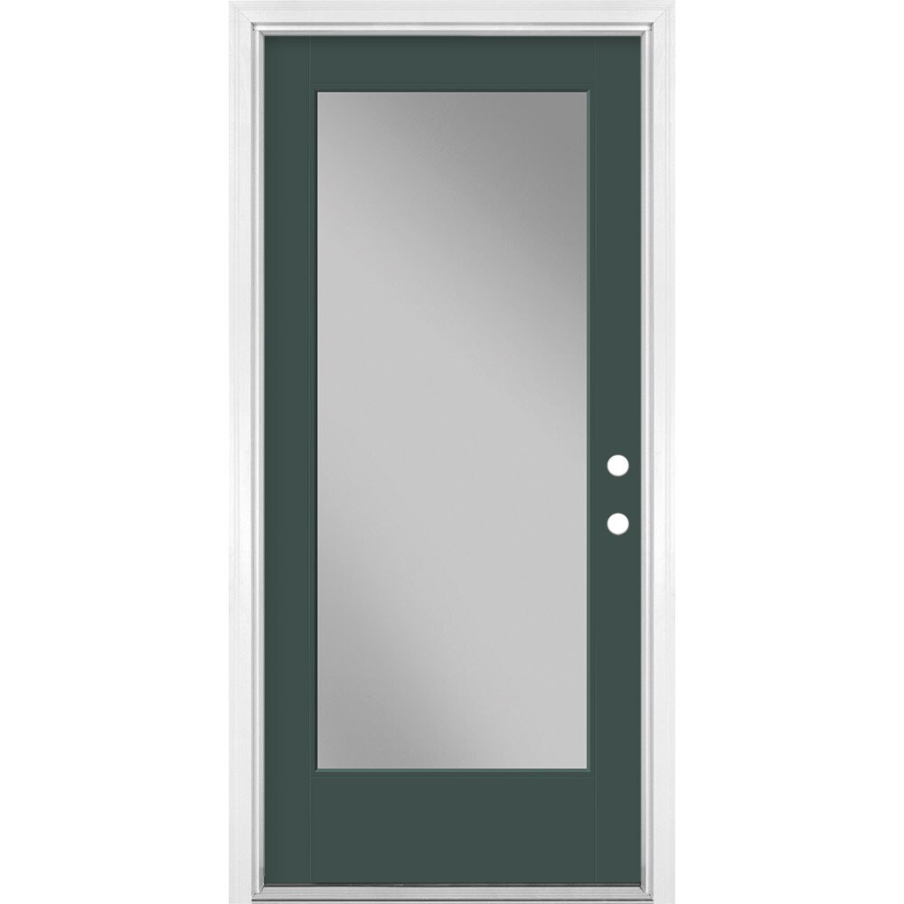 Masonite 1523929 36-in x 80-in x 4-9/16-in Fiberglass Full lite Left-hand inswing Evergreen Painted Prehung Front Door with Brickmould Insulating core