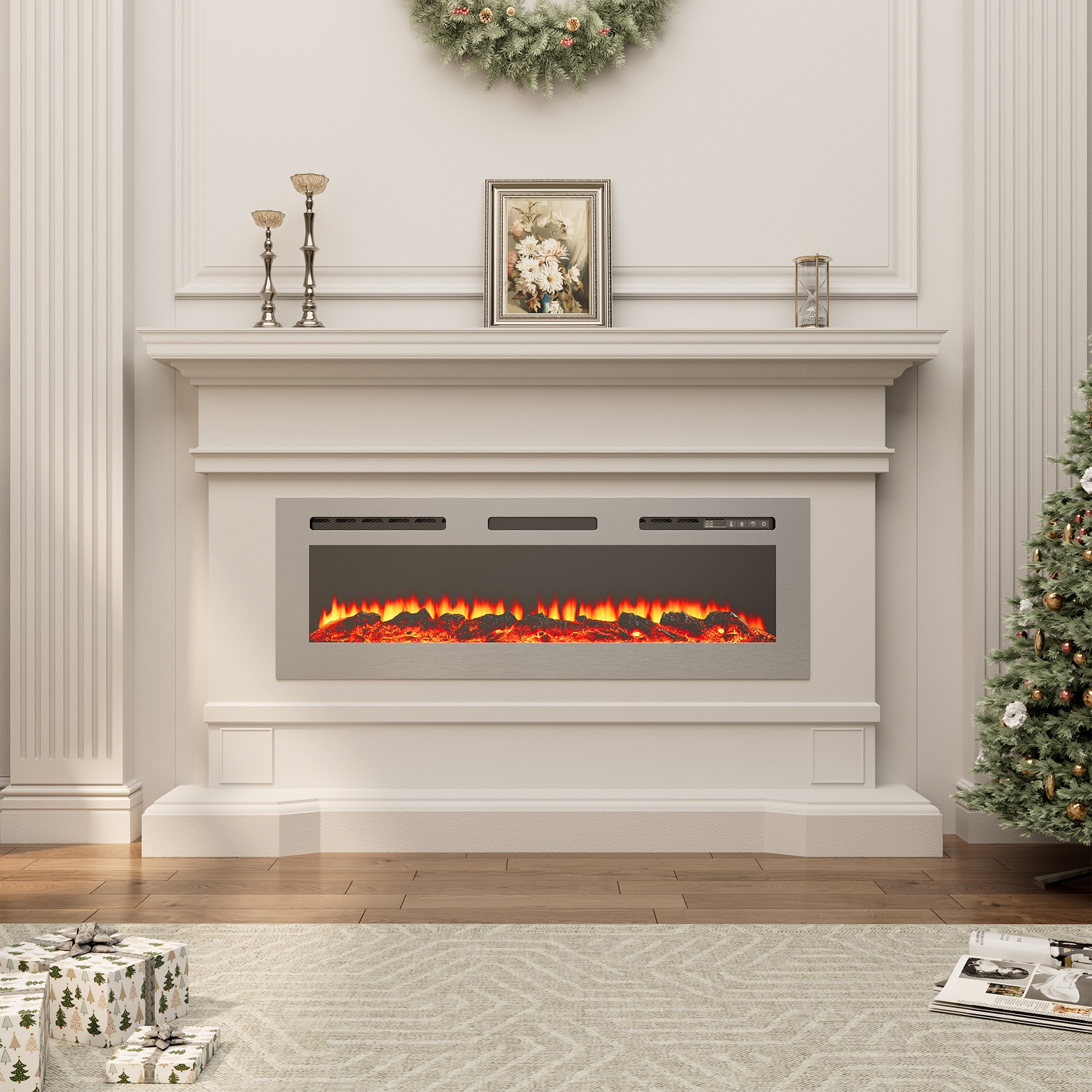 Clihome CL-EF32T 50-Inches W Silver Wall mount Fan-forced Wall-mount Electric Fireplace with Remote Control Included