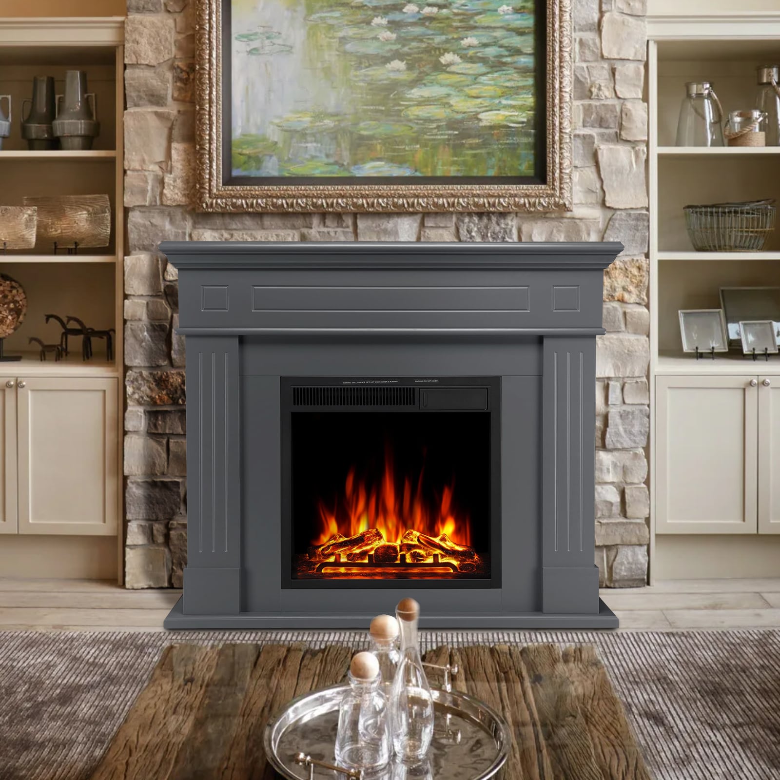 COWSAR LSSM027G 43.31-Inches W Grey Free standing Infrared quartz Corner or flat wall Electric Fireplace with Remote Control Included