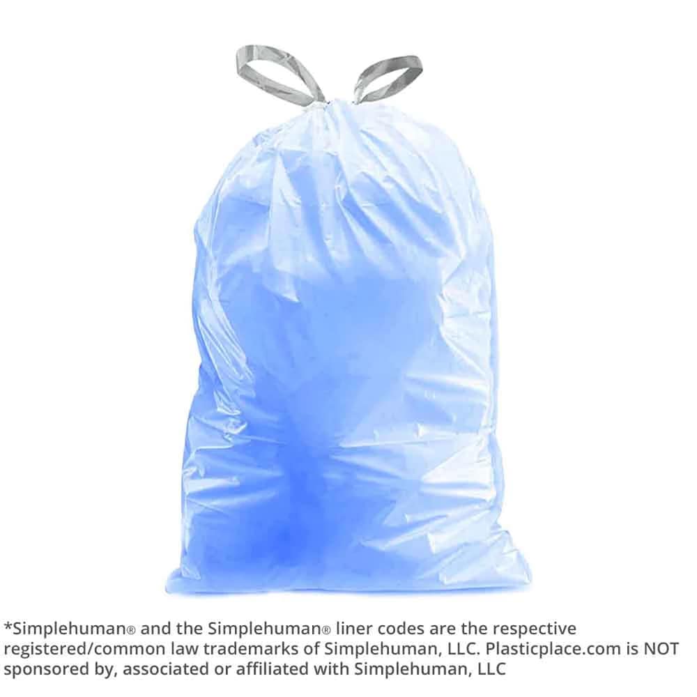 Plasticplace Custom Fit Trash Bags simplehuman (X) Code K Compatible (50 Count) White Drawstring Garbage Liners 10 Gallon / 38 Liter