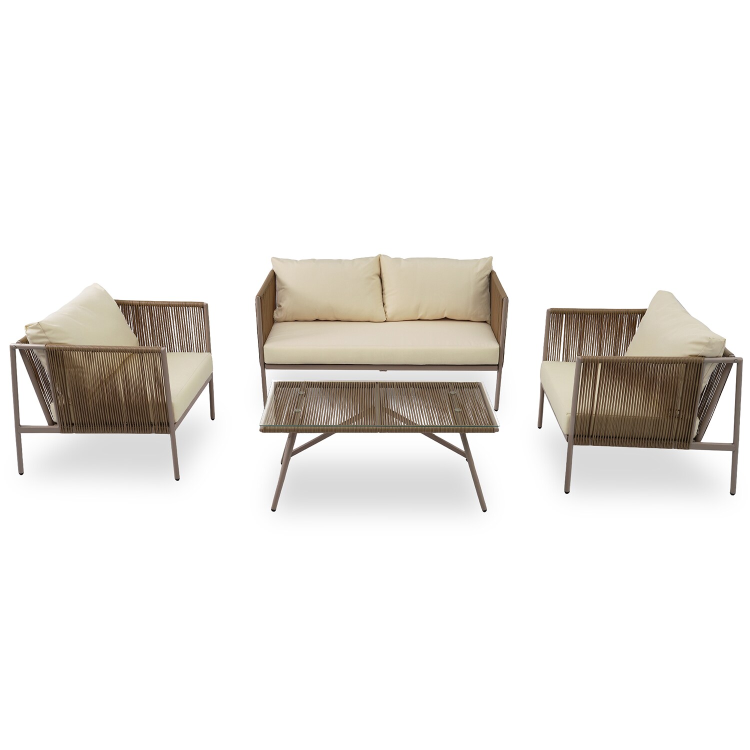 SINOFURN SYA020251WT 4 -Piece Woven Patio Conversation Set with Brown Cushions